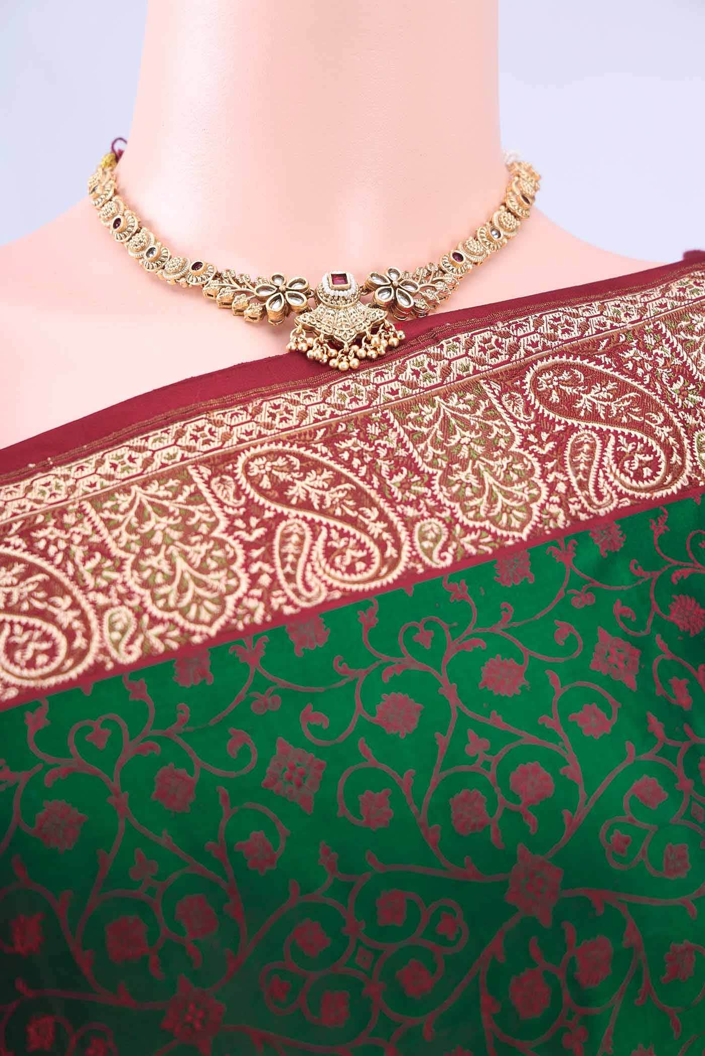 Bottle Green Banarasi Saree