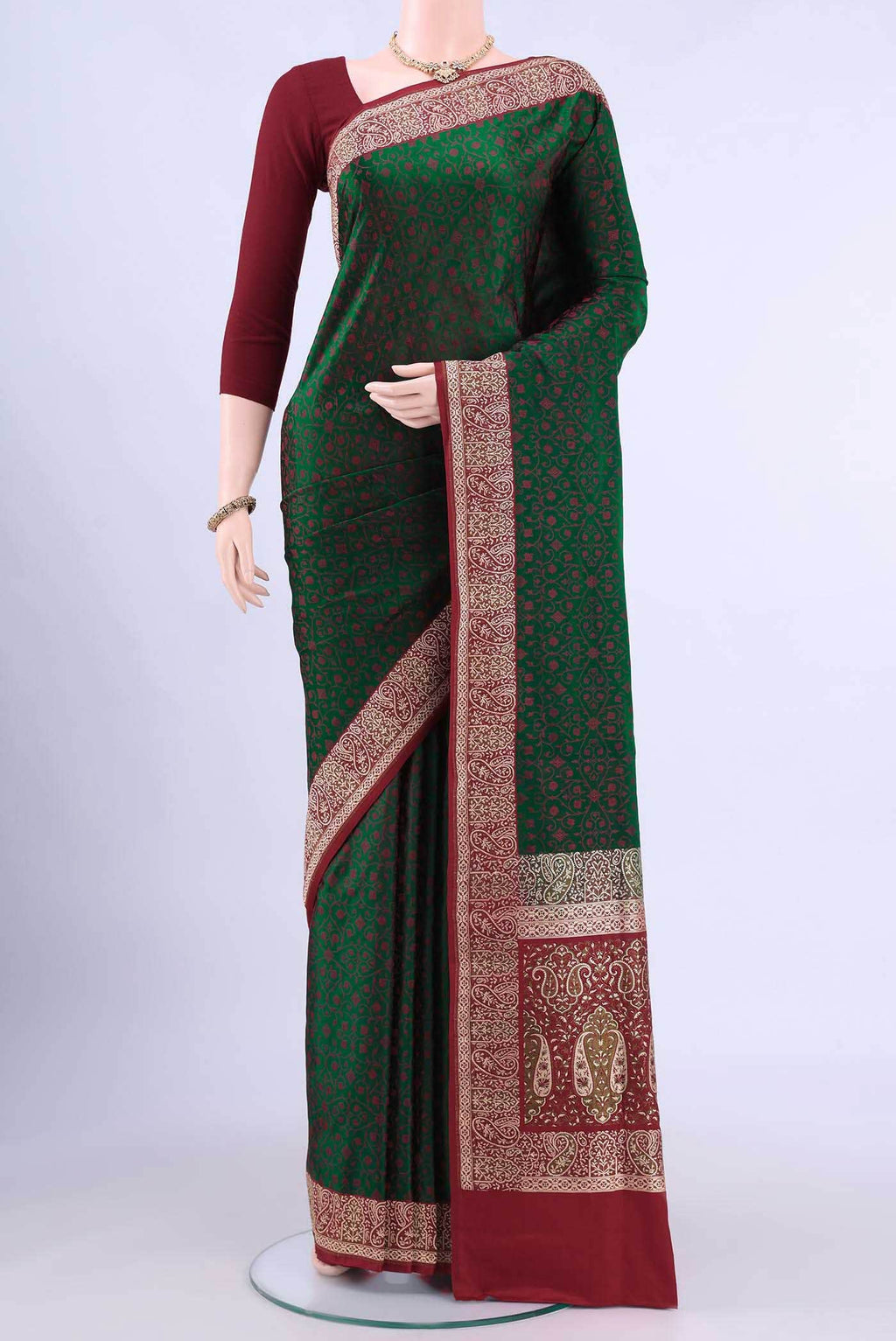 Bottle Green Banarasi Saree