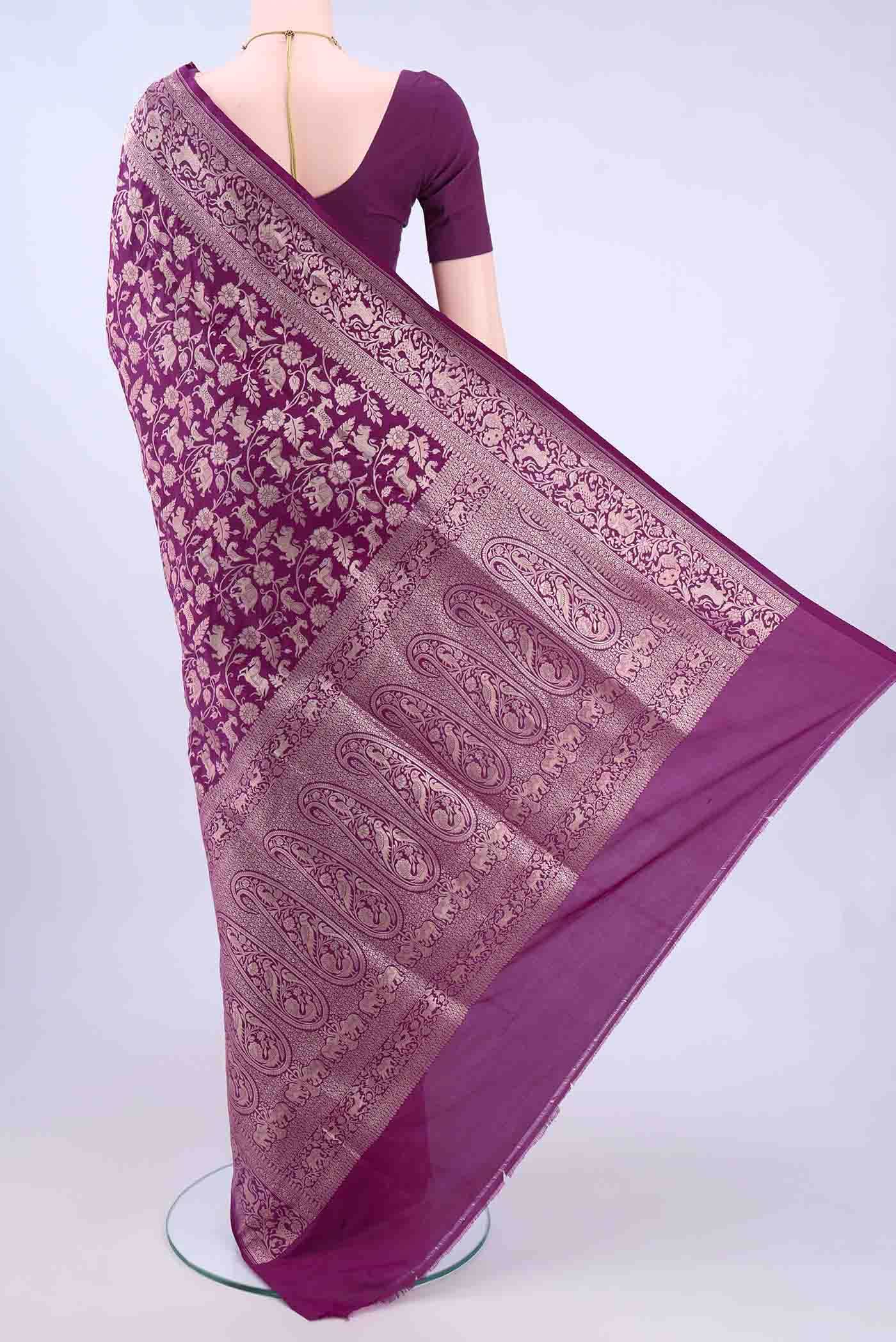 Burgundy Banarasi Silk Saree