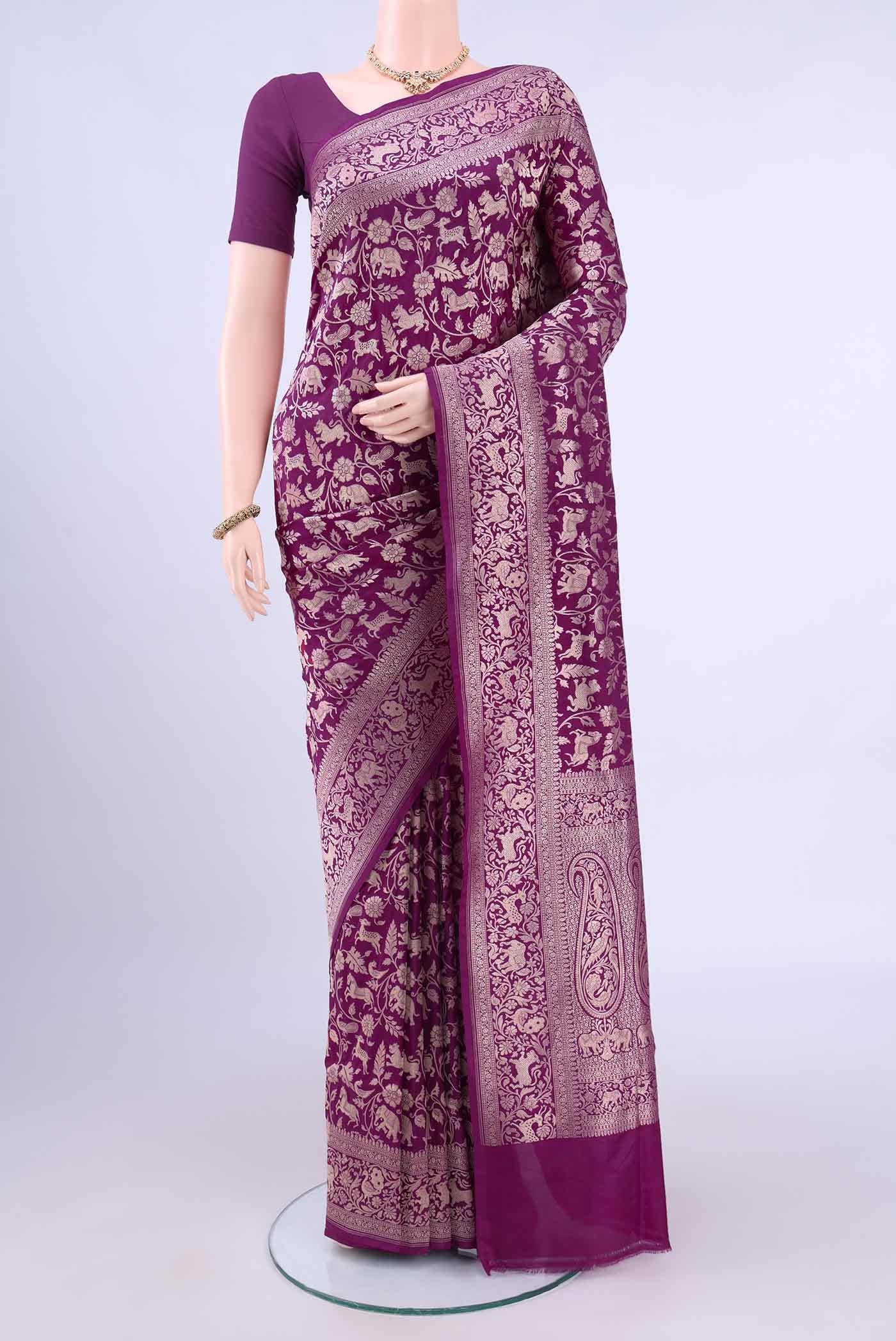 Burgundy Banarasi Silk Saree