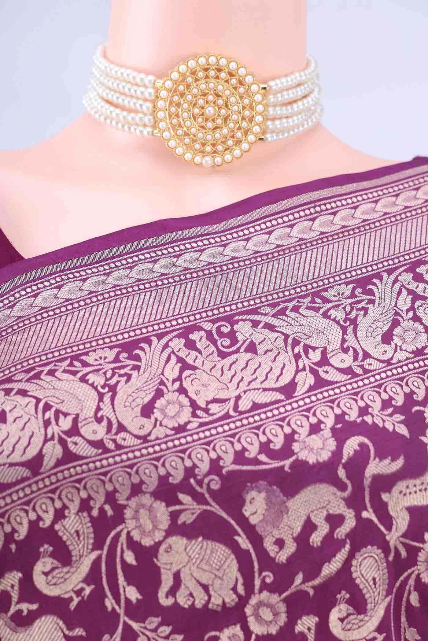 Burgundy Banarasi Silk Saree