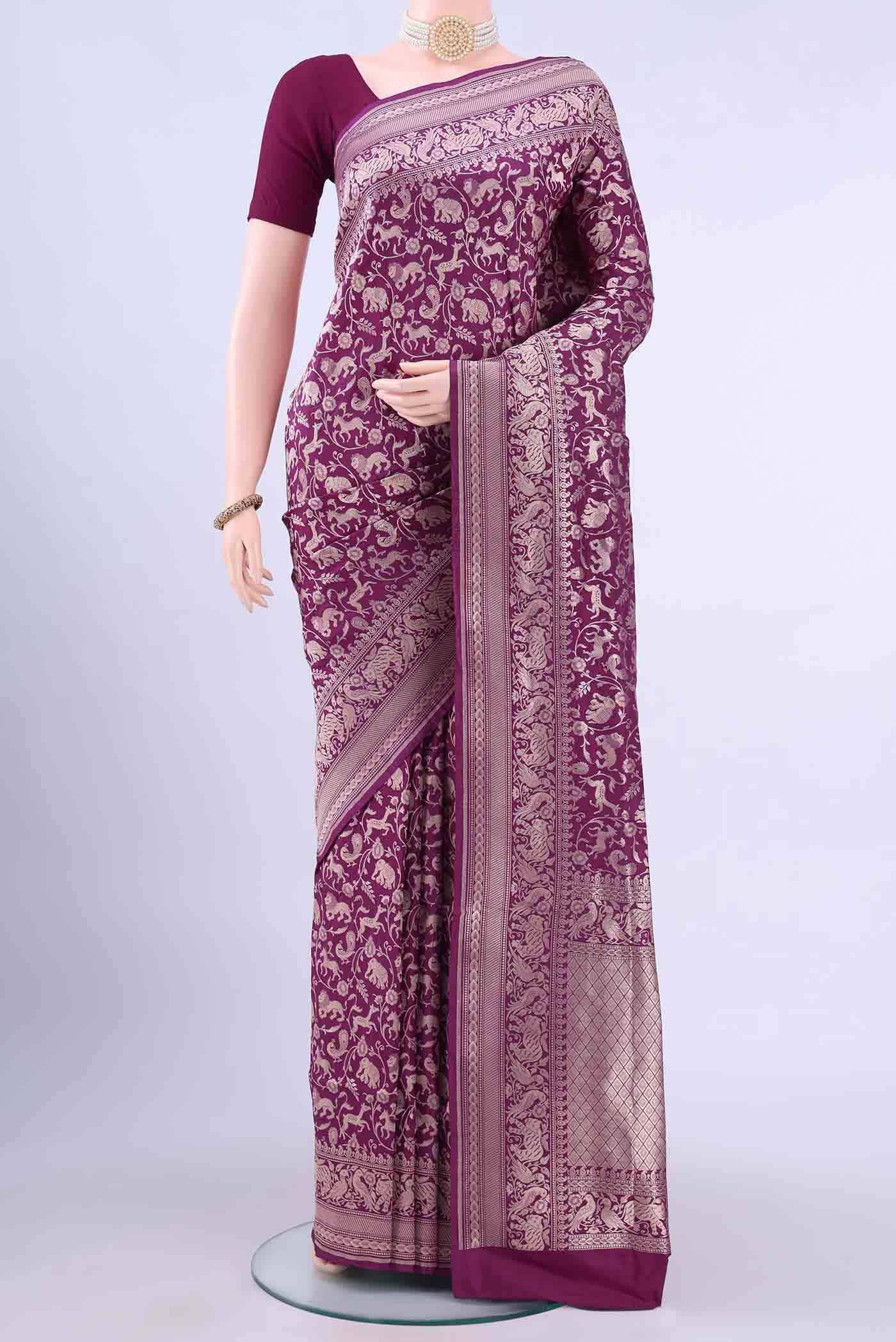 Burgundy Banarasi Silk Saree