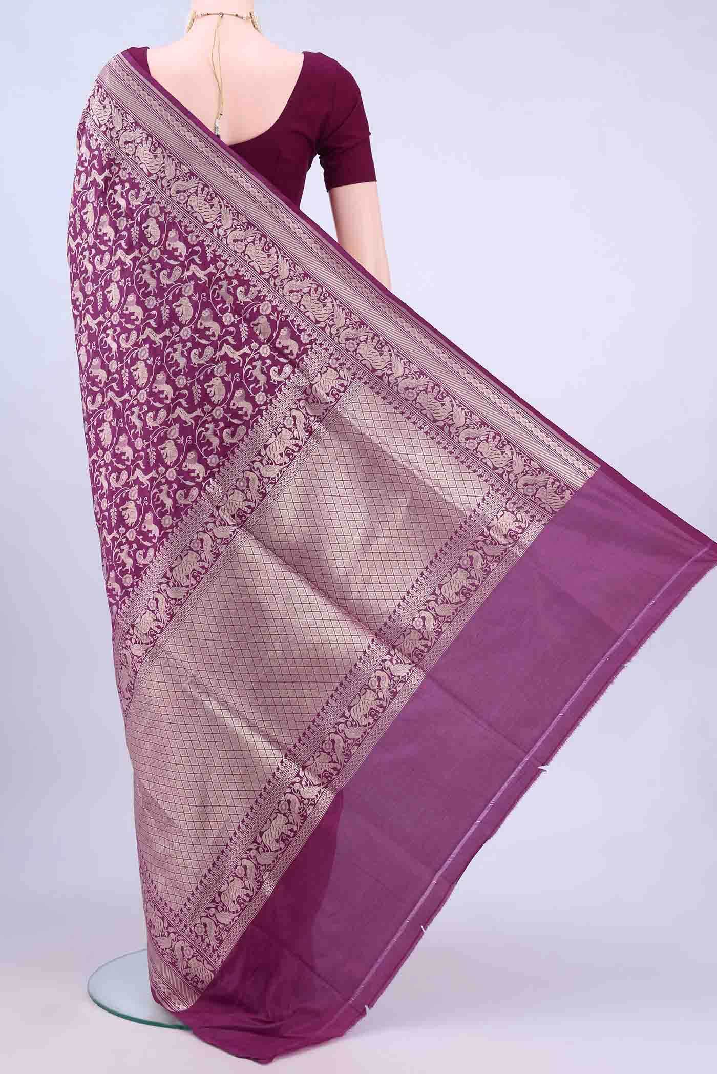 Burgundy Banarasi Silk Saree