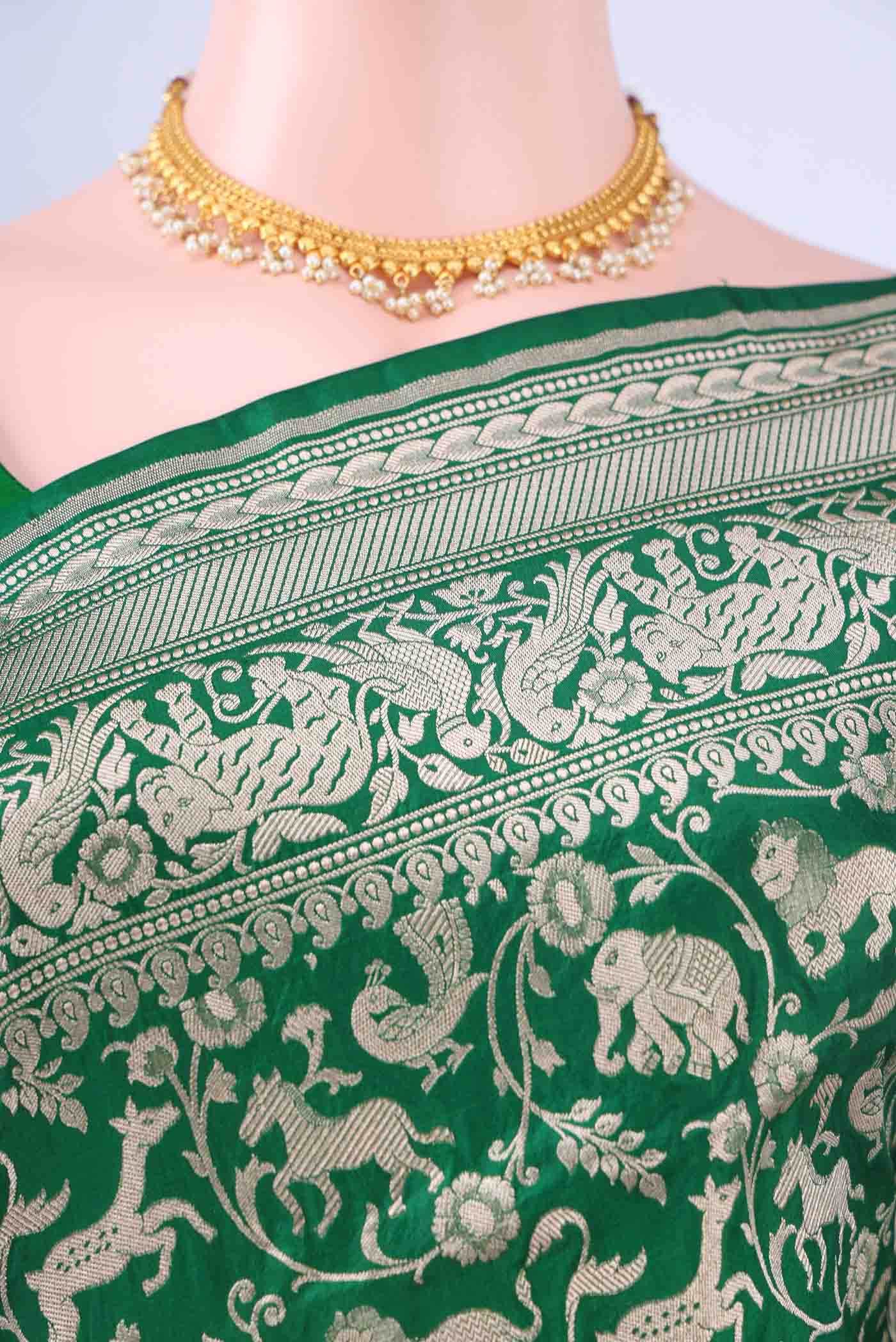 Bottle Green Banarasi Silk Saree