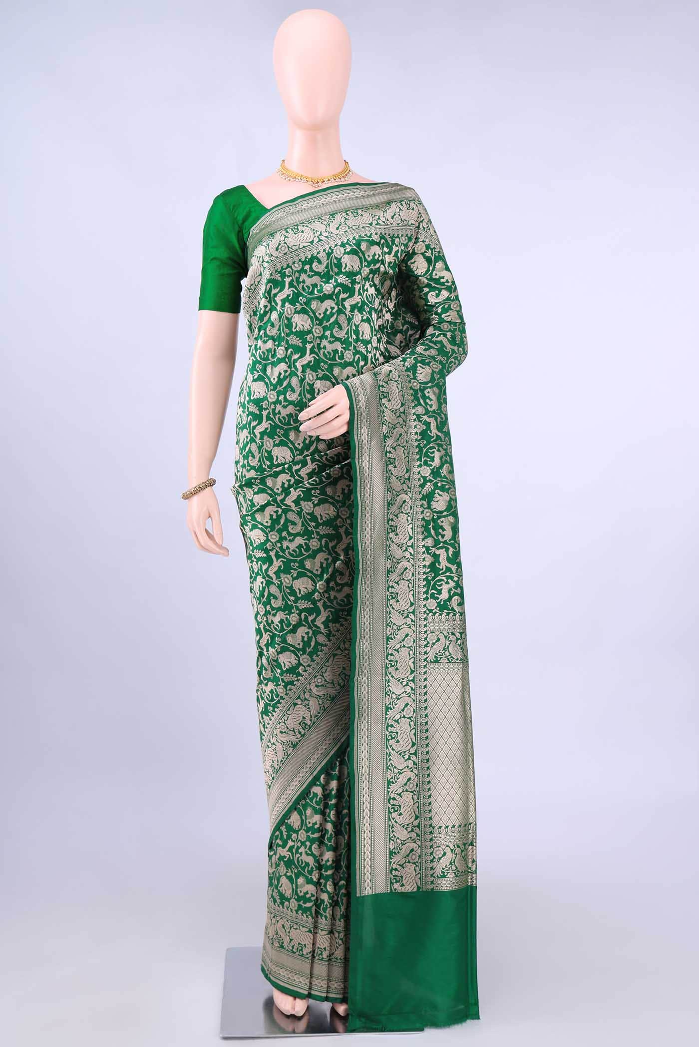 Bottle Green Banarasi Silk Saree
