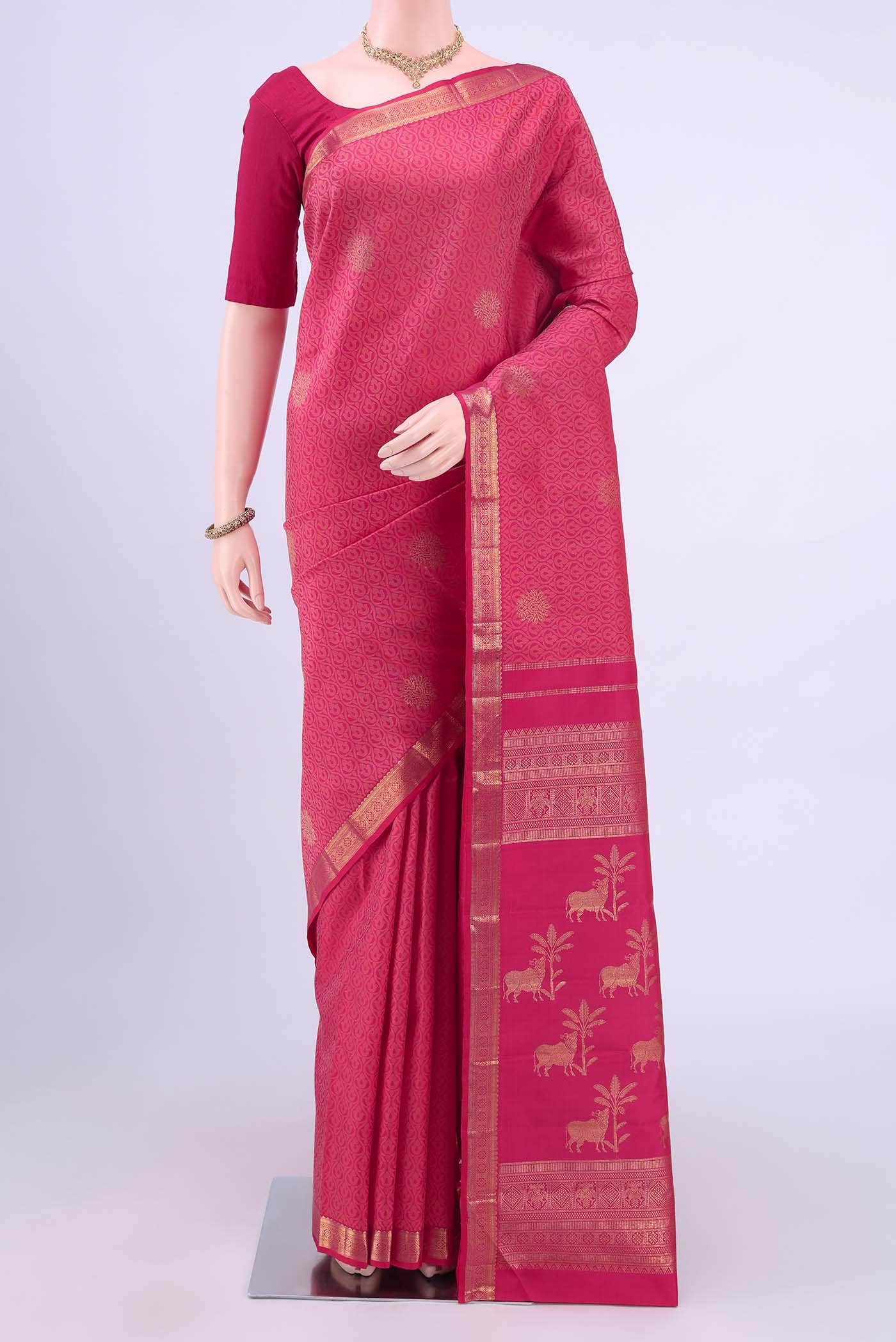 Pure Silk Pure Zari Imperial Pink Kanchipuram Saree
