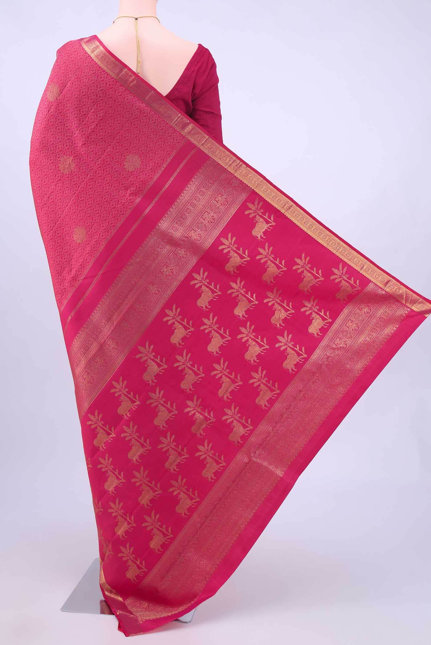 Pure Silk Pure Zari Imperial Pink Kanchipuram Saree