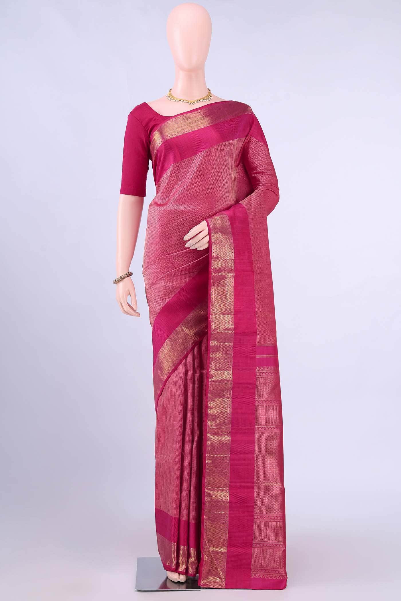 Pure Silk Pure Zari Dark Pink Kanchipuram Saree