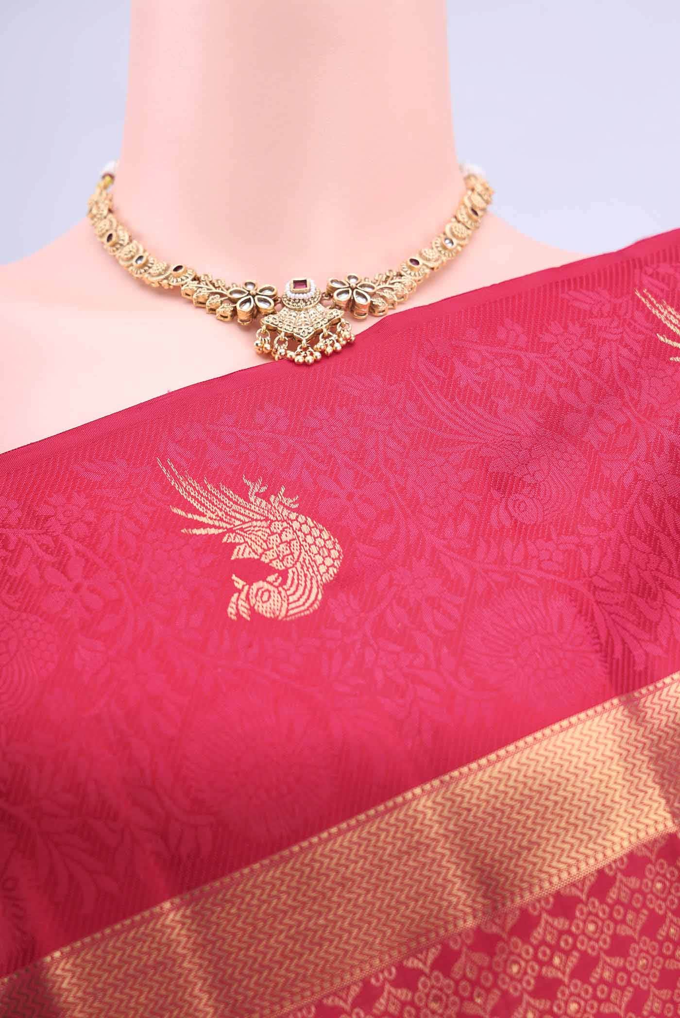 Pure Silk Pure Zari Dark Pink Kanchipuram Saree