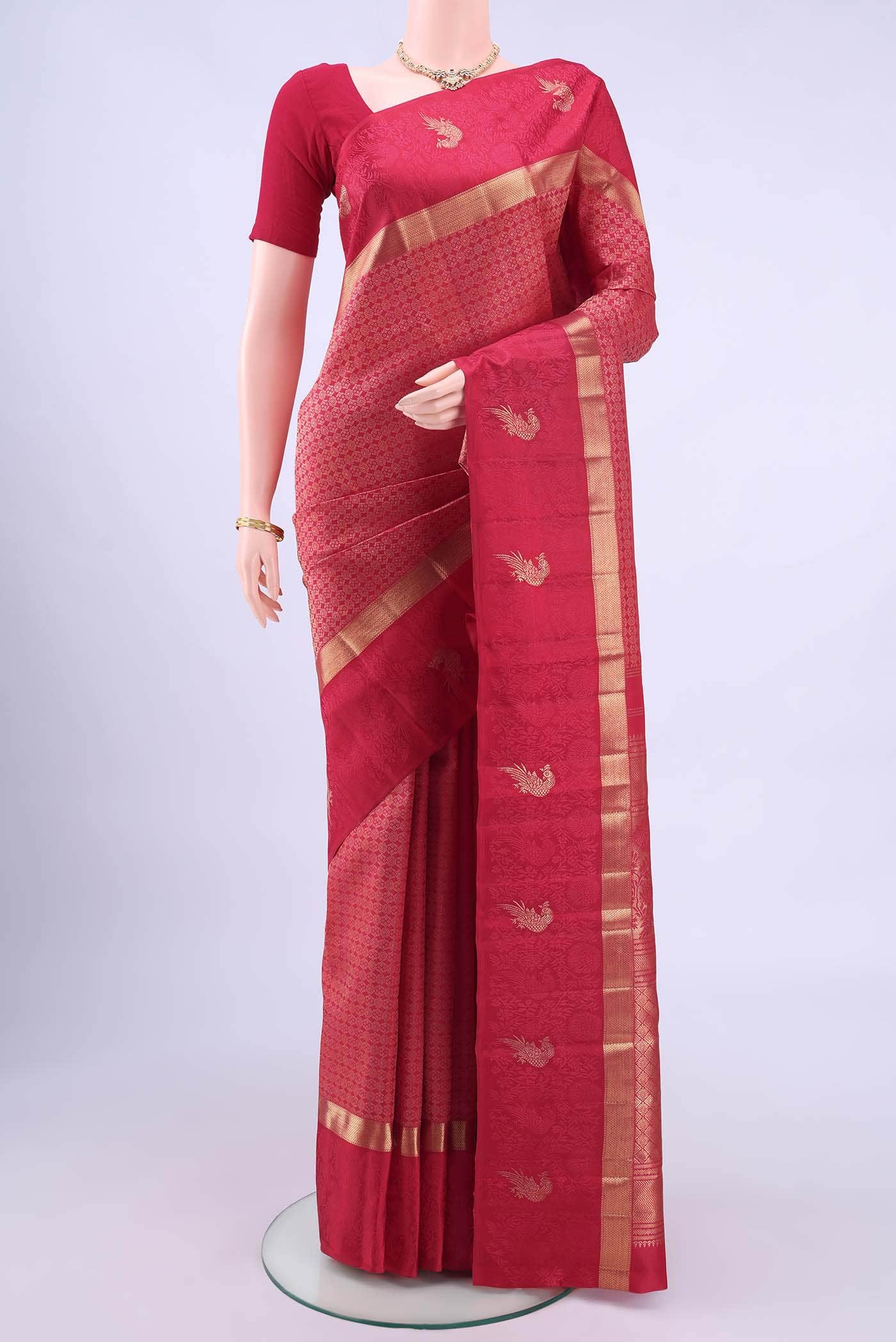 Pure Silk Pure Zari Dark Pink Kanchipuram Saree