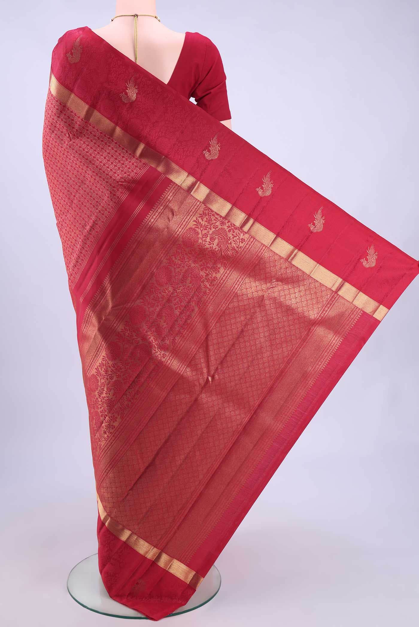 Pure Silk Pure Zari Dark Pink Kanchipuram Saree