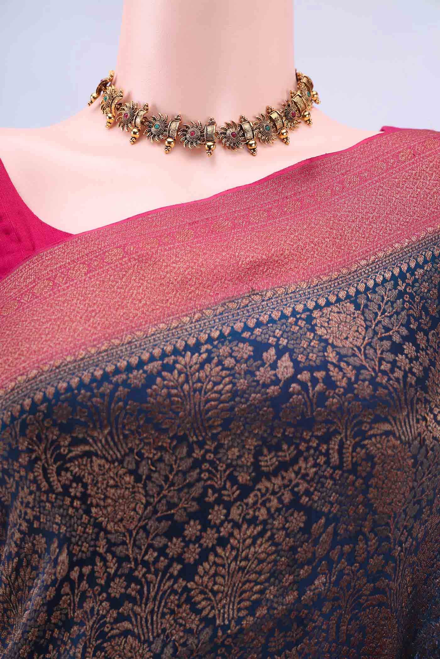 Navy Blue Mysore Crepe Saree