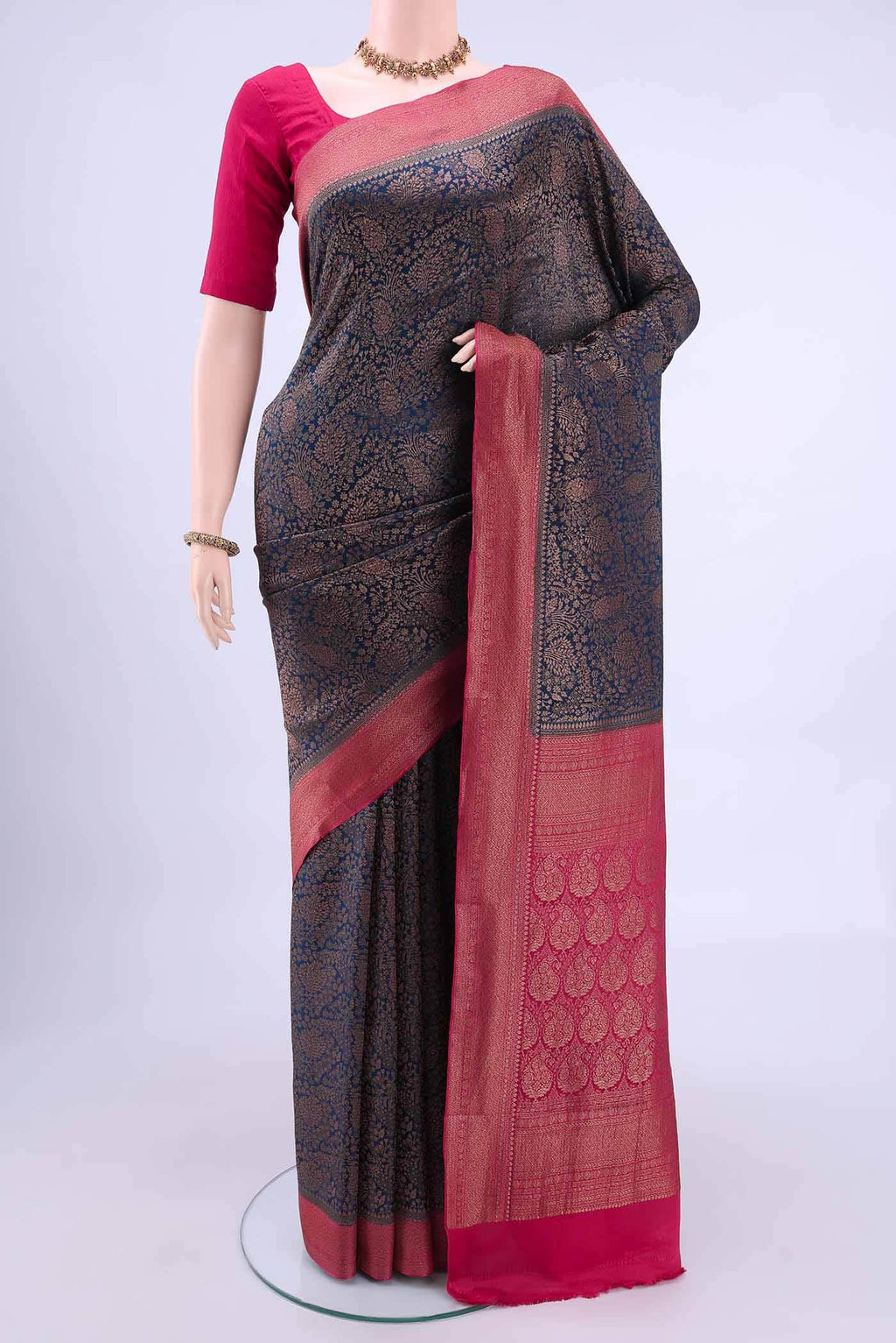 Navy Blue Mysore Crepe Saree