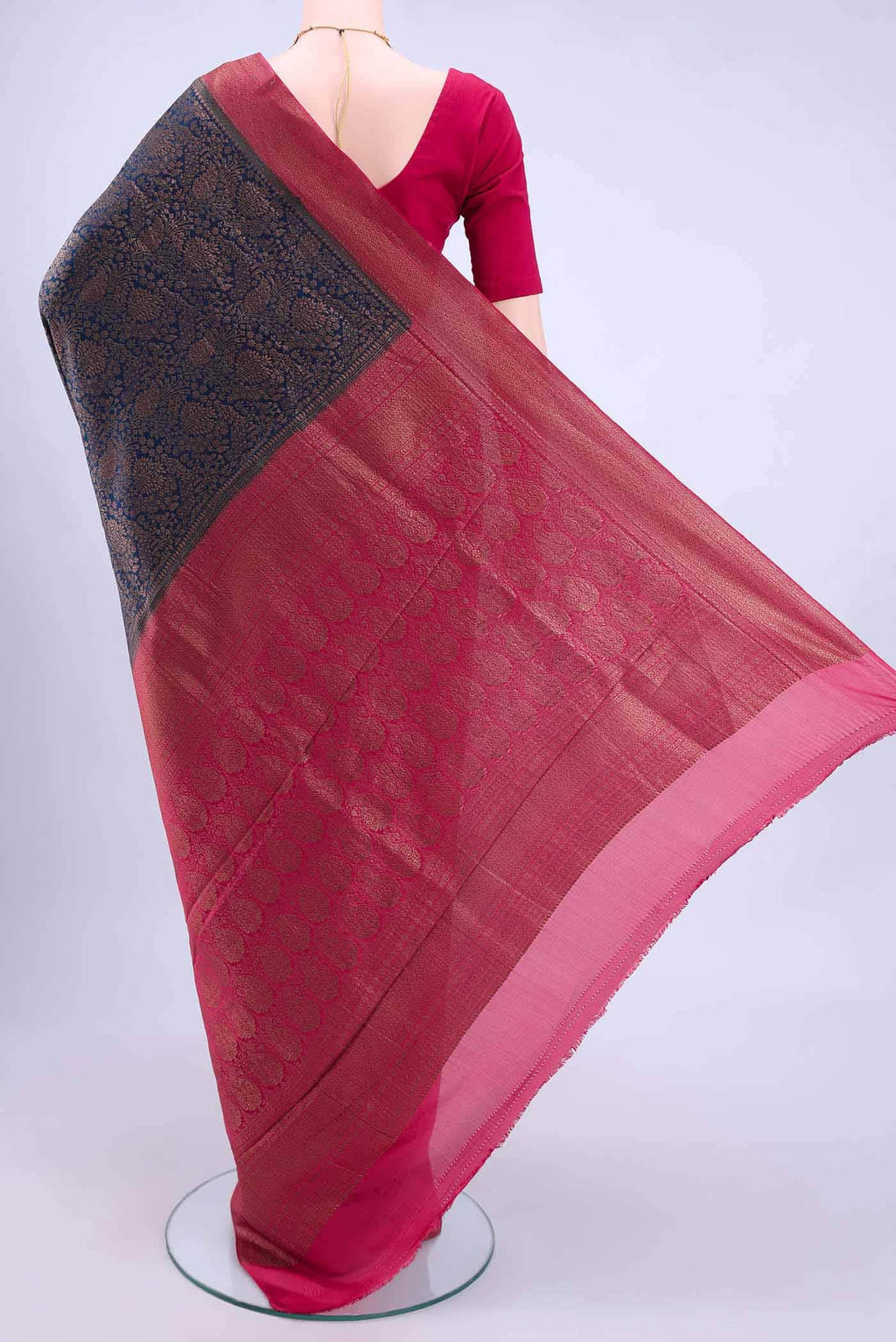 Navy Blue Mysore Crepe Saree