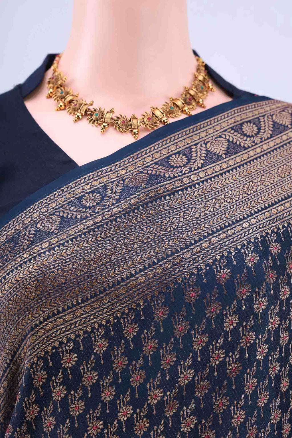 Navy Blue Mysore Crepe Saree