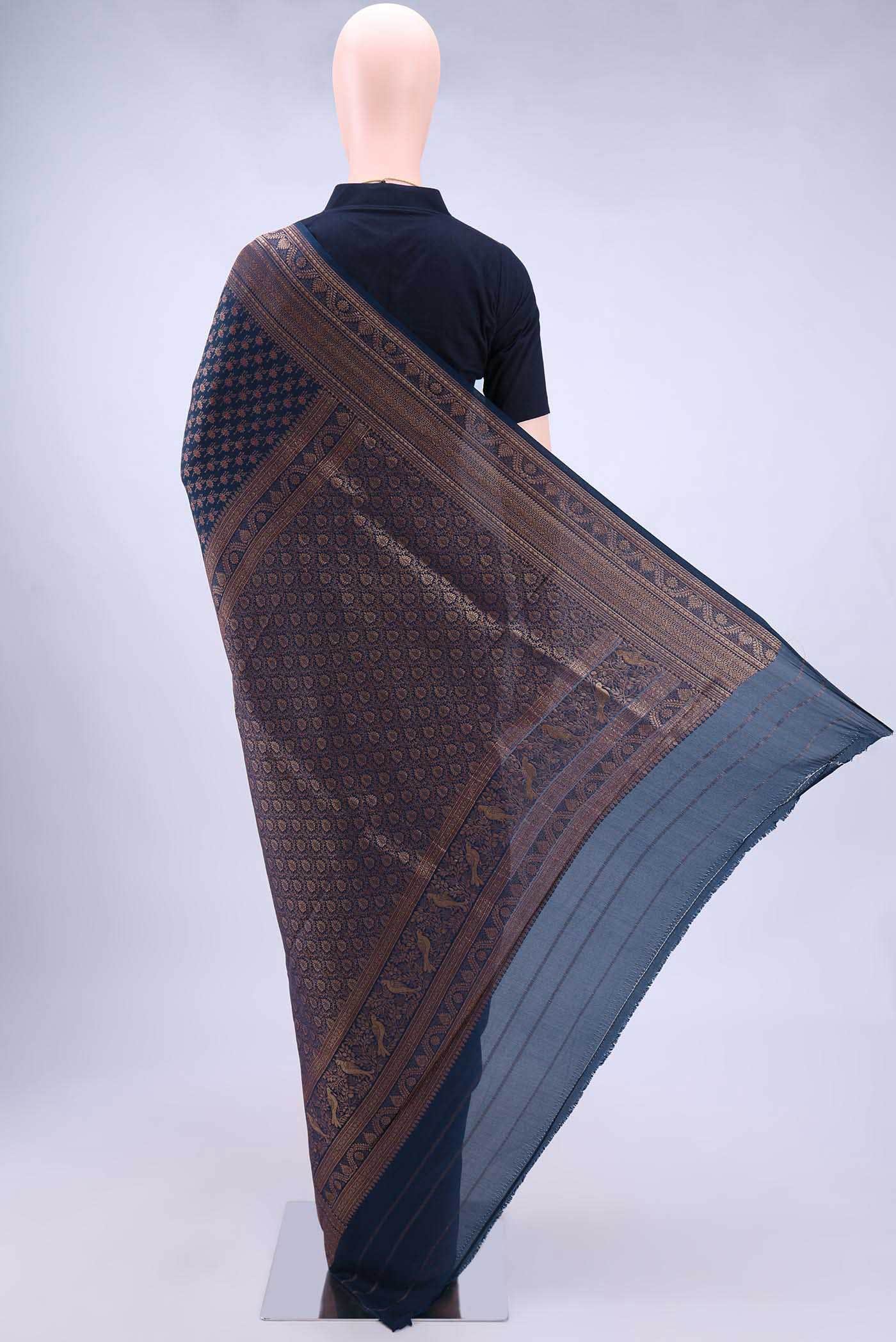 Navy Blue Mysore Crepe Saree