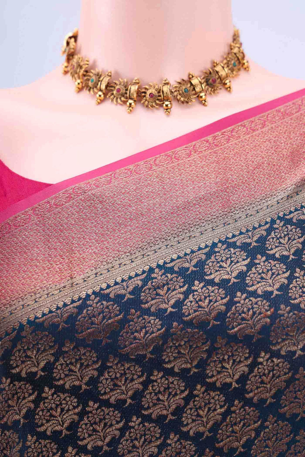 Navy Blue Mysore Crepe Saree