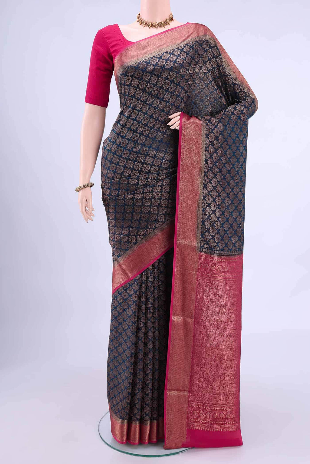 Navy Blue Mysore Crepe Saree