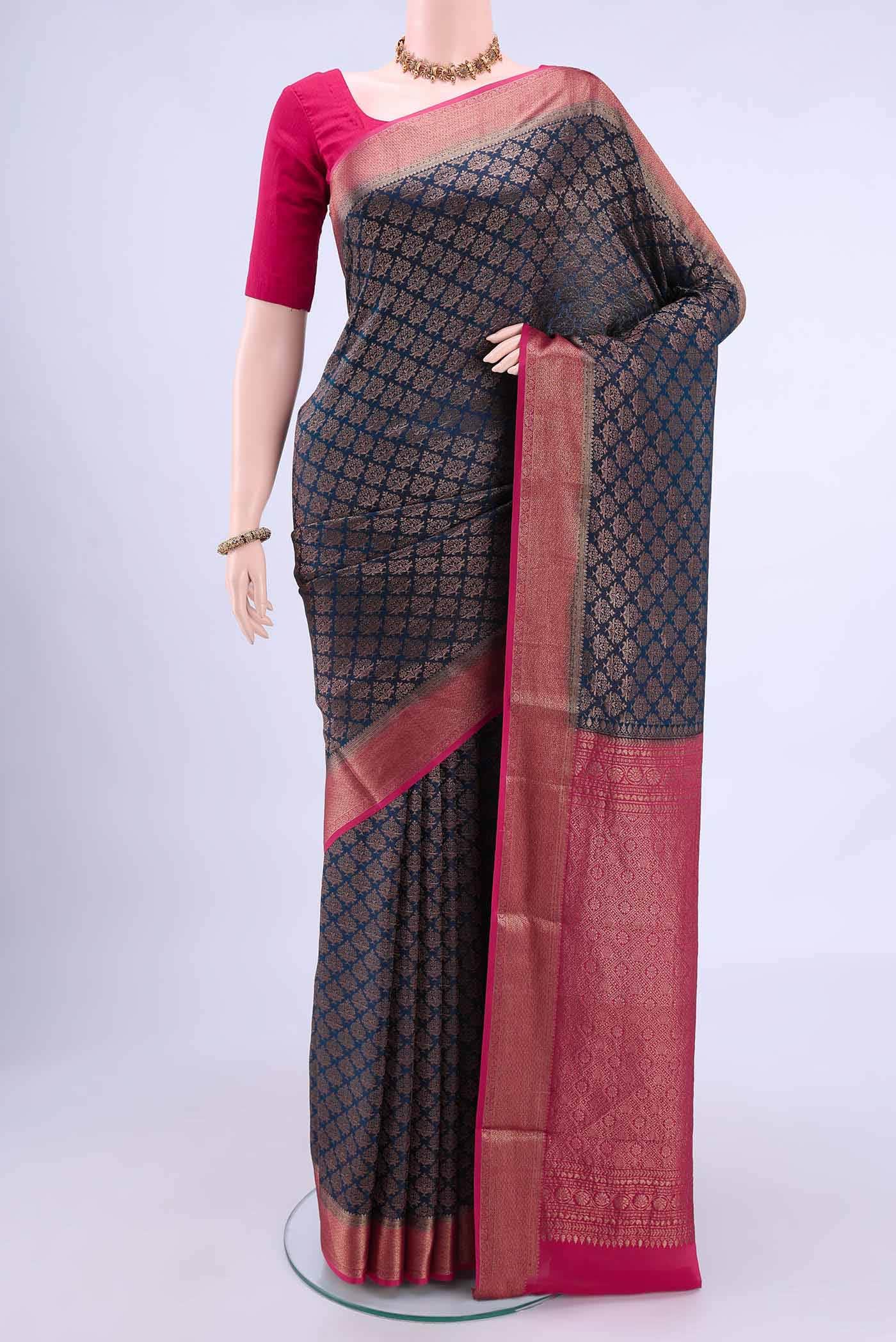Navy Blue Mysore Crepe Saree