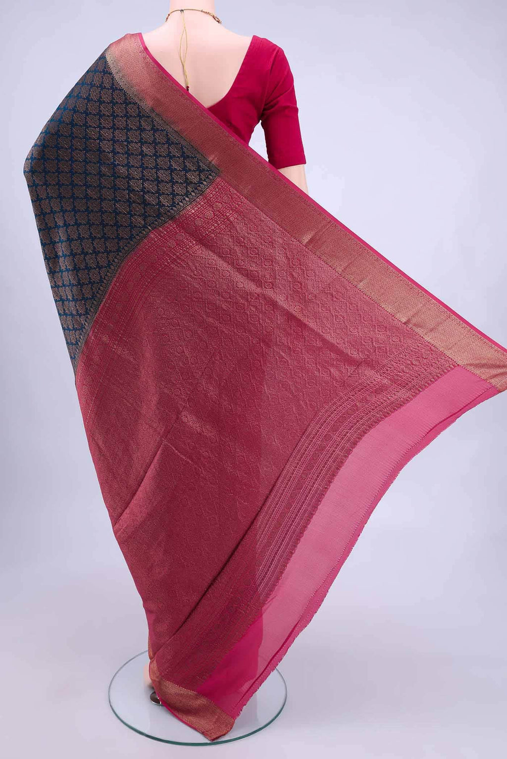 Navy Blue Mysore Crepe Saree