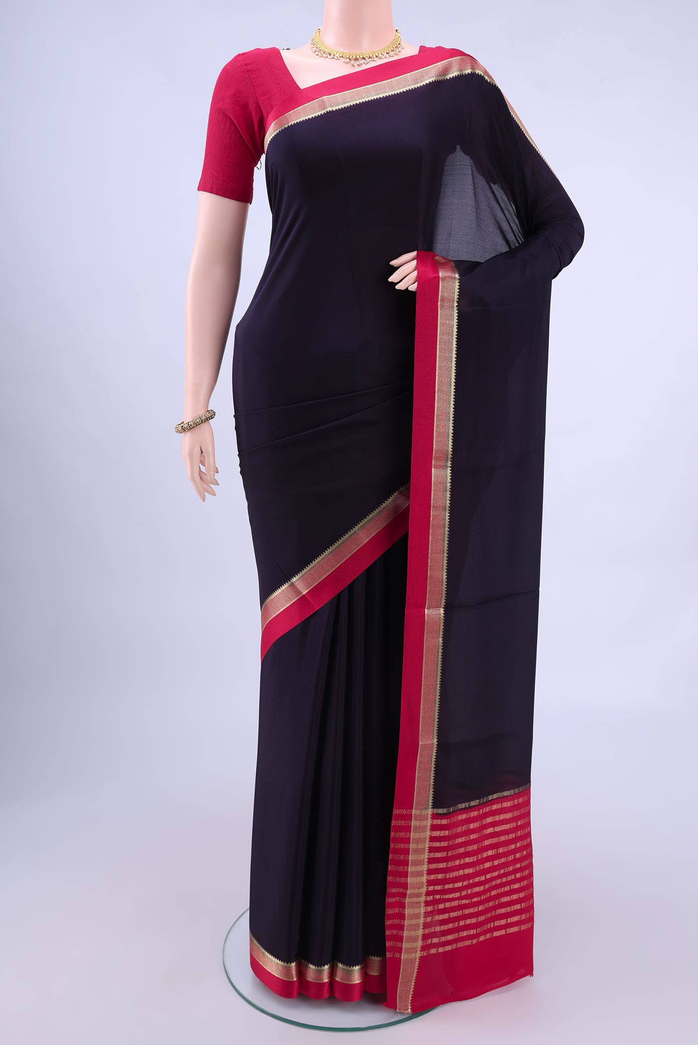 Navy Blue Mysore Crepe Saree