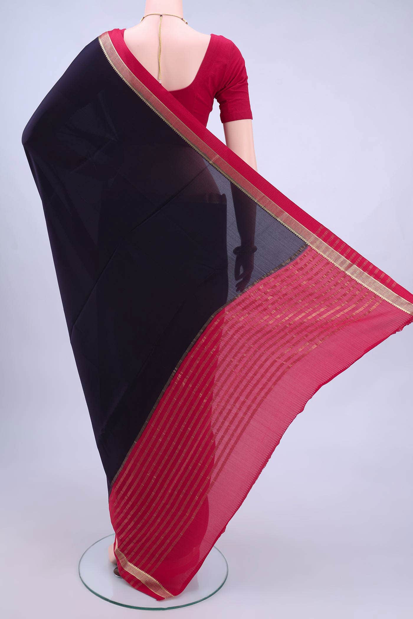 Navy Blue Mysore Crepe Saree