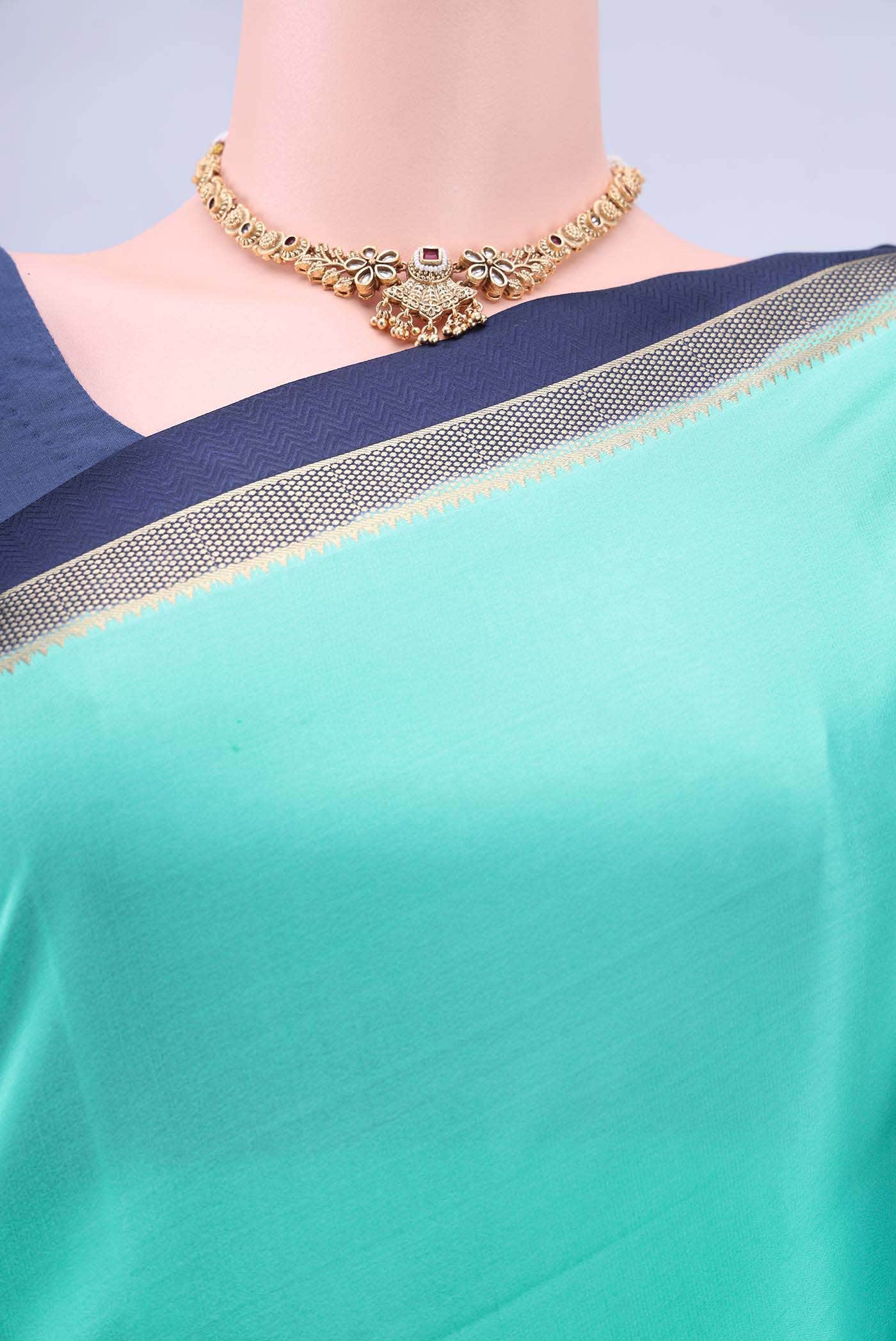 Turquoise Mysore Crepe Saree