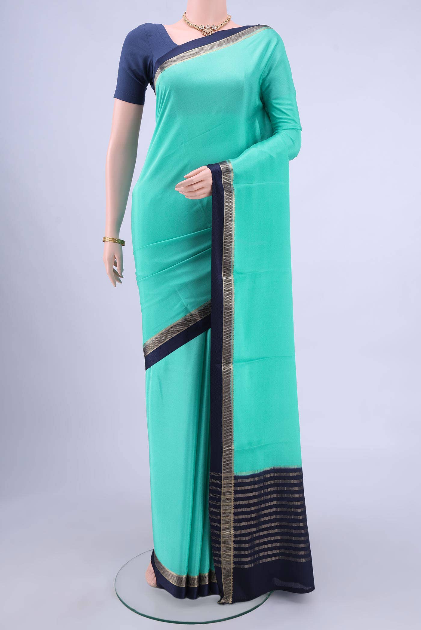 Turquoise Mysore Crepe Saree