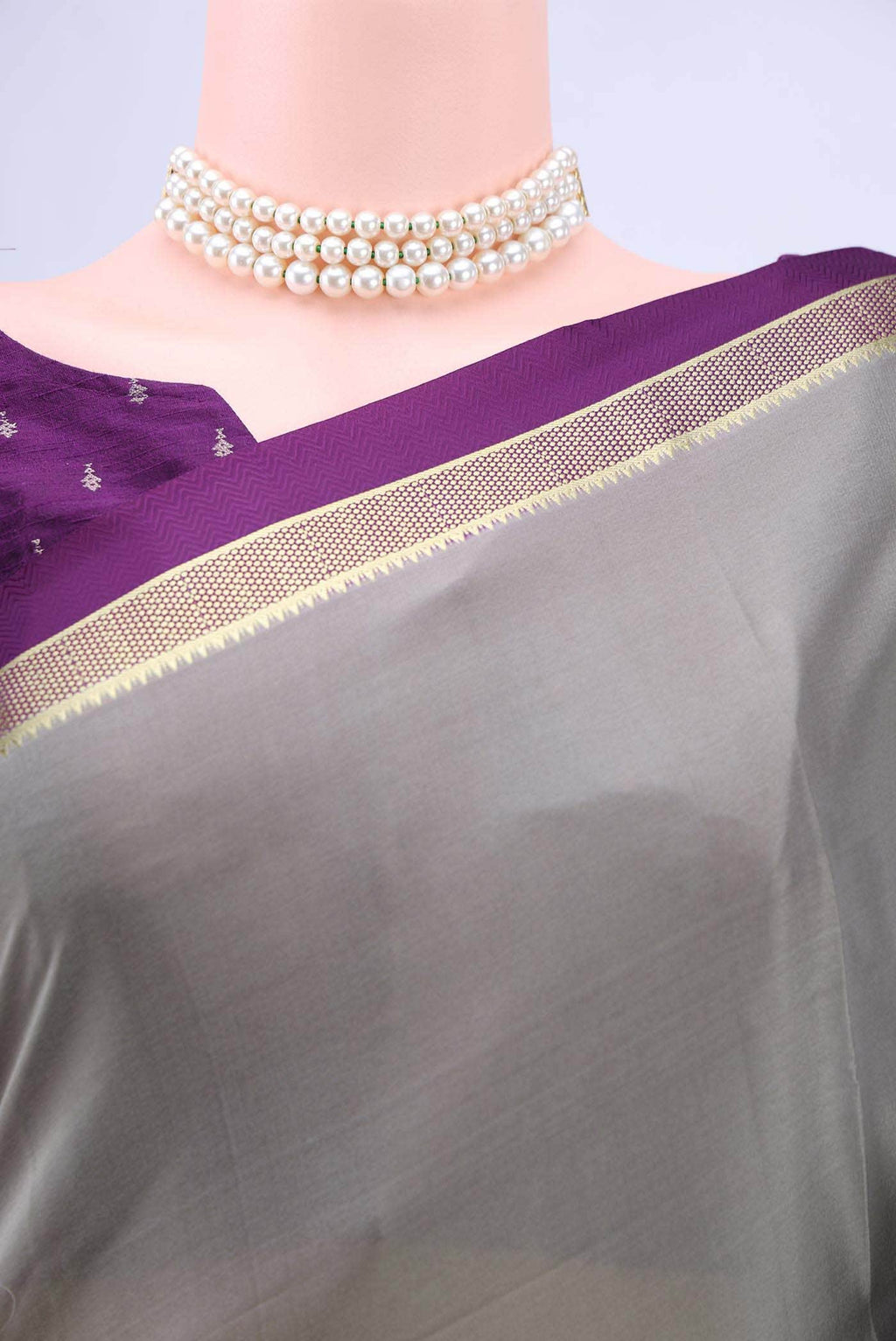 Davys Grey Mysore Crepe Saree