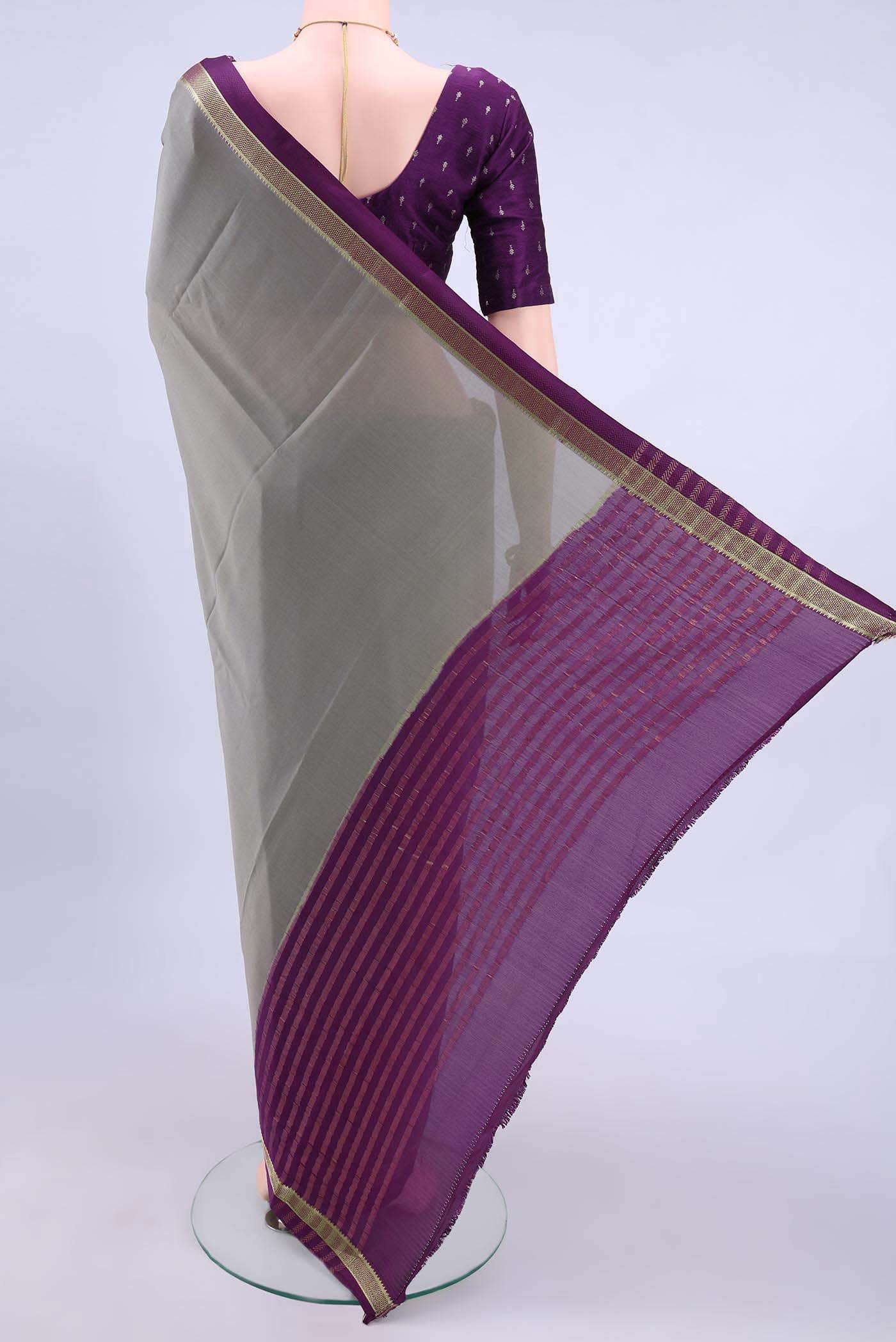 Davys Grey Mysore Crepe Saree