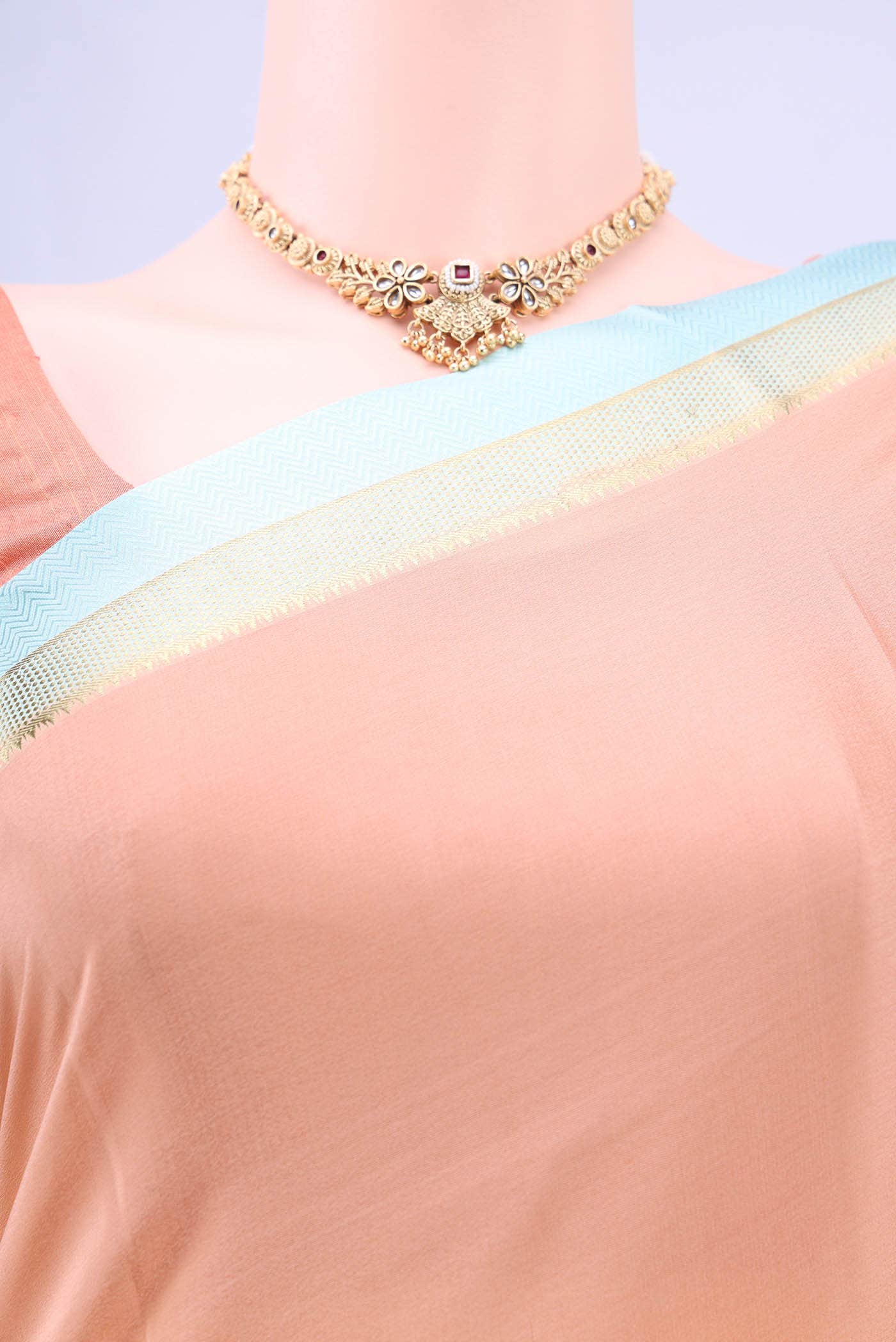 Peach Mysore Crepe Saree