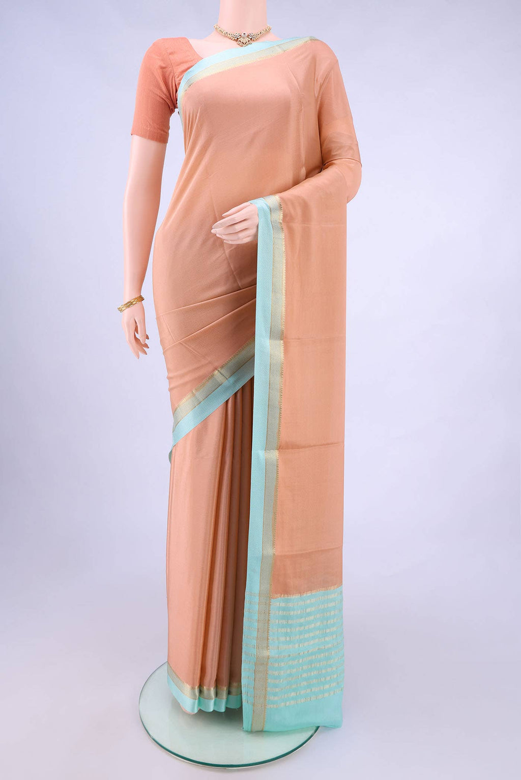 Peach Mysore Crepe Saree