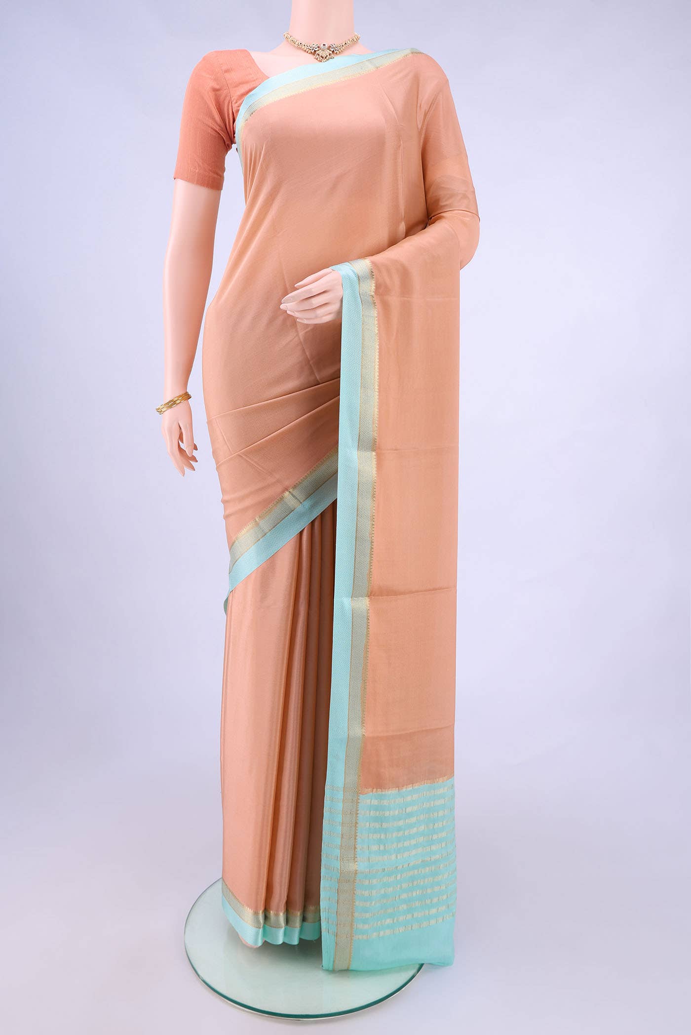 Peach Mysore Crepe Saree