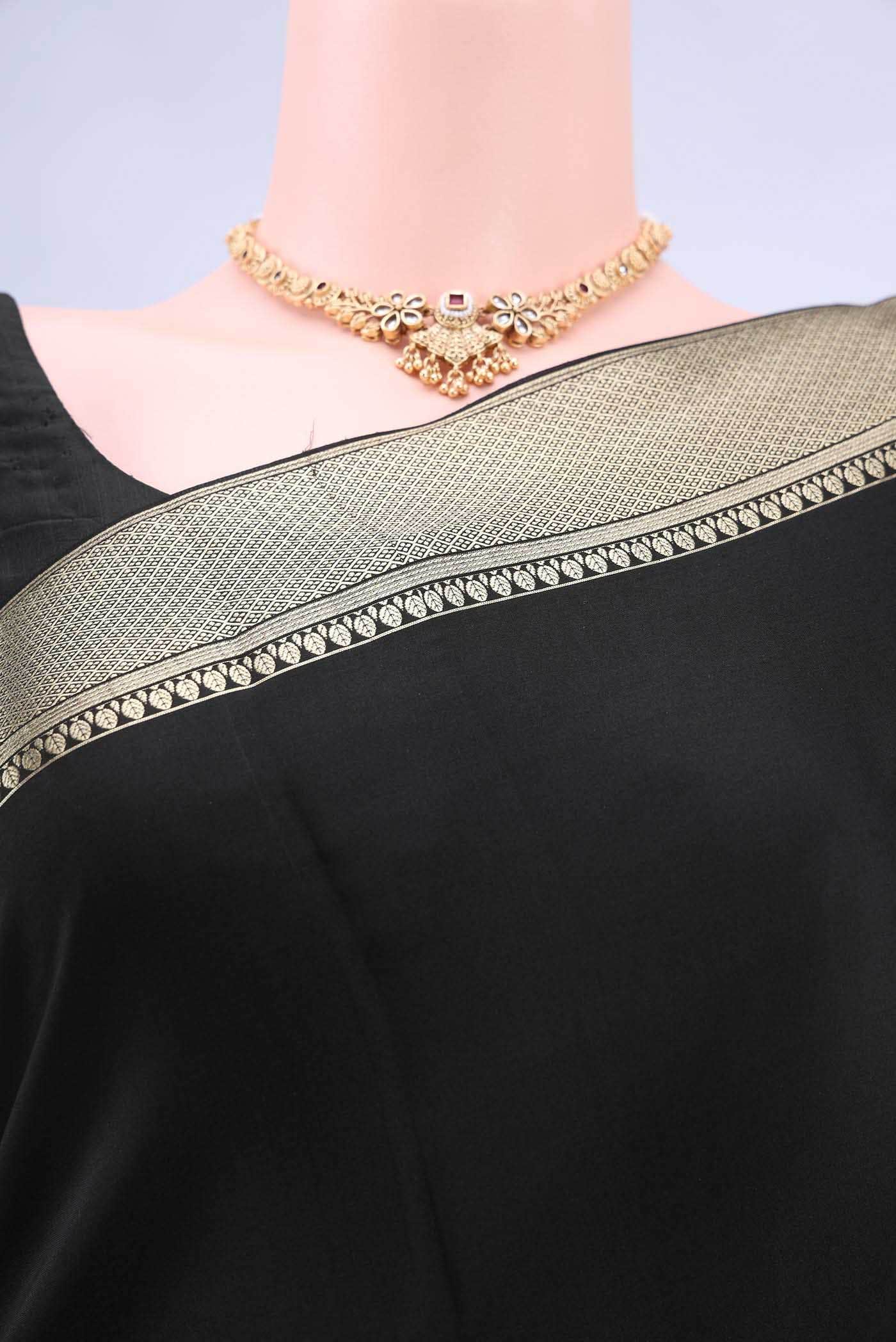 Black Mysore Crepe Saree