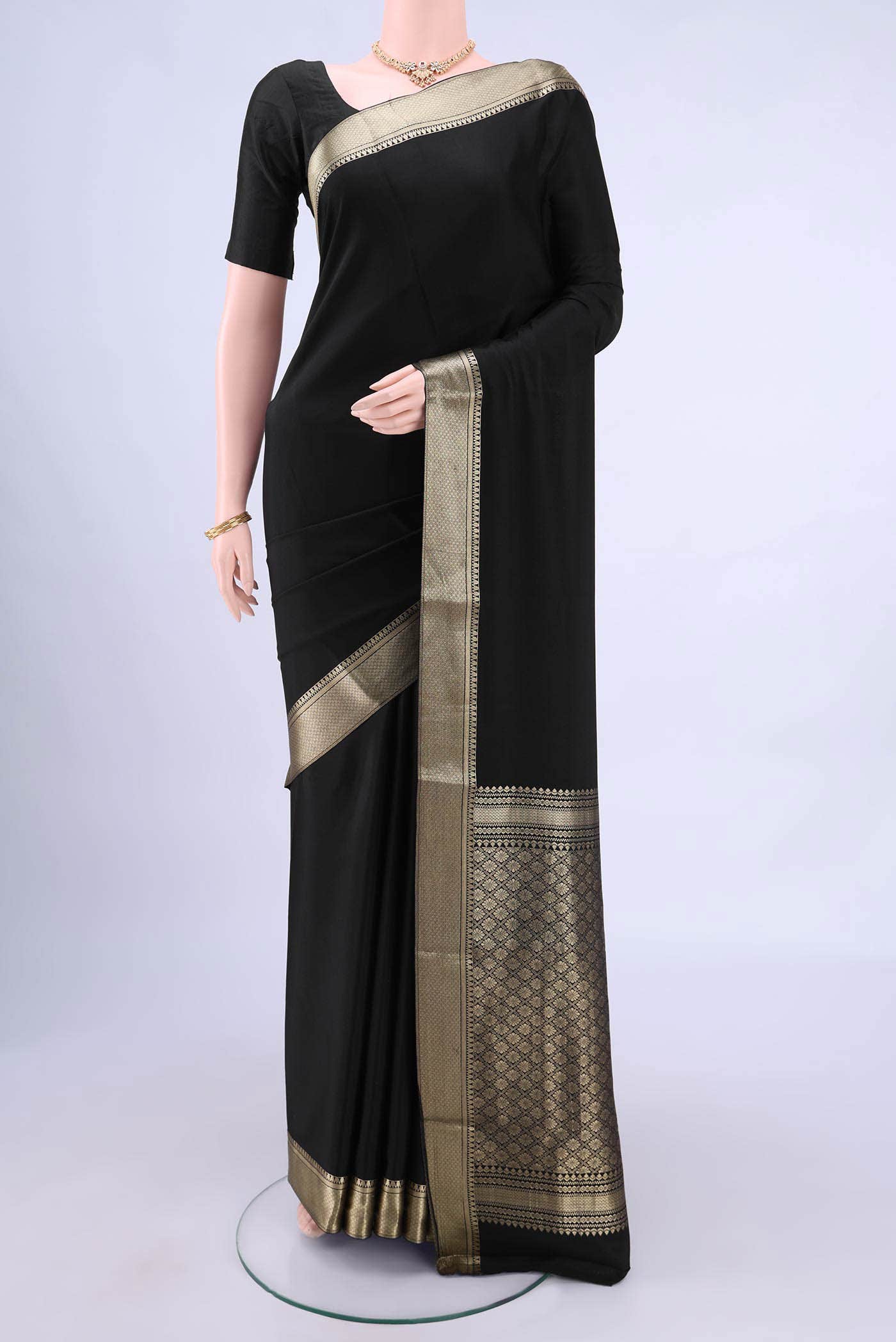Black Mysore Crepe Saree