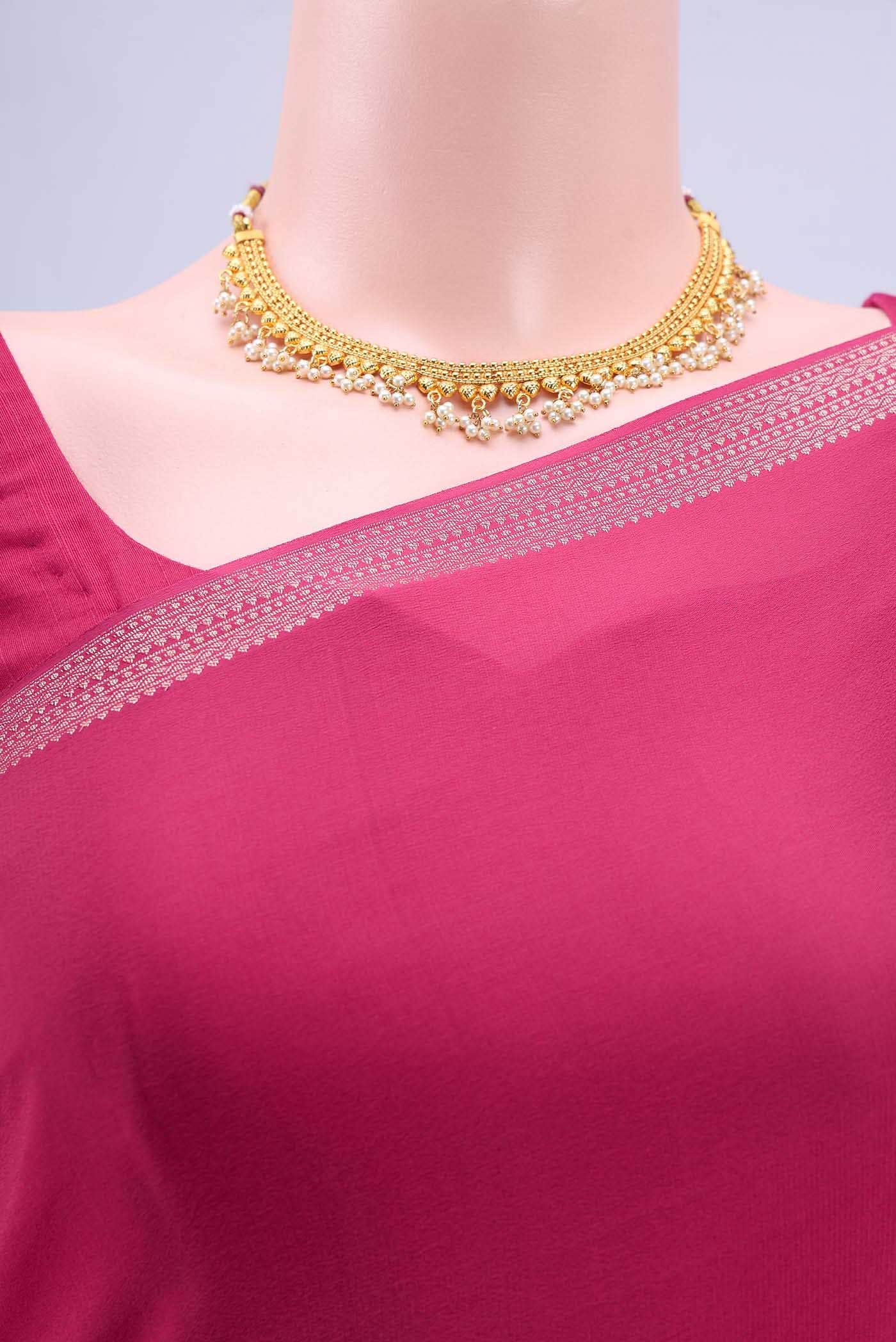 Dark Pink Mysore Crepe Saree