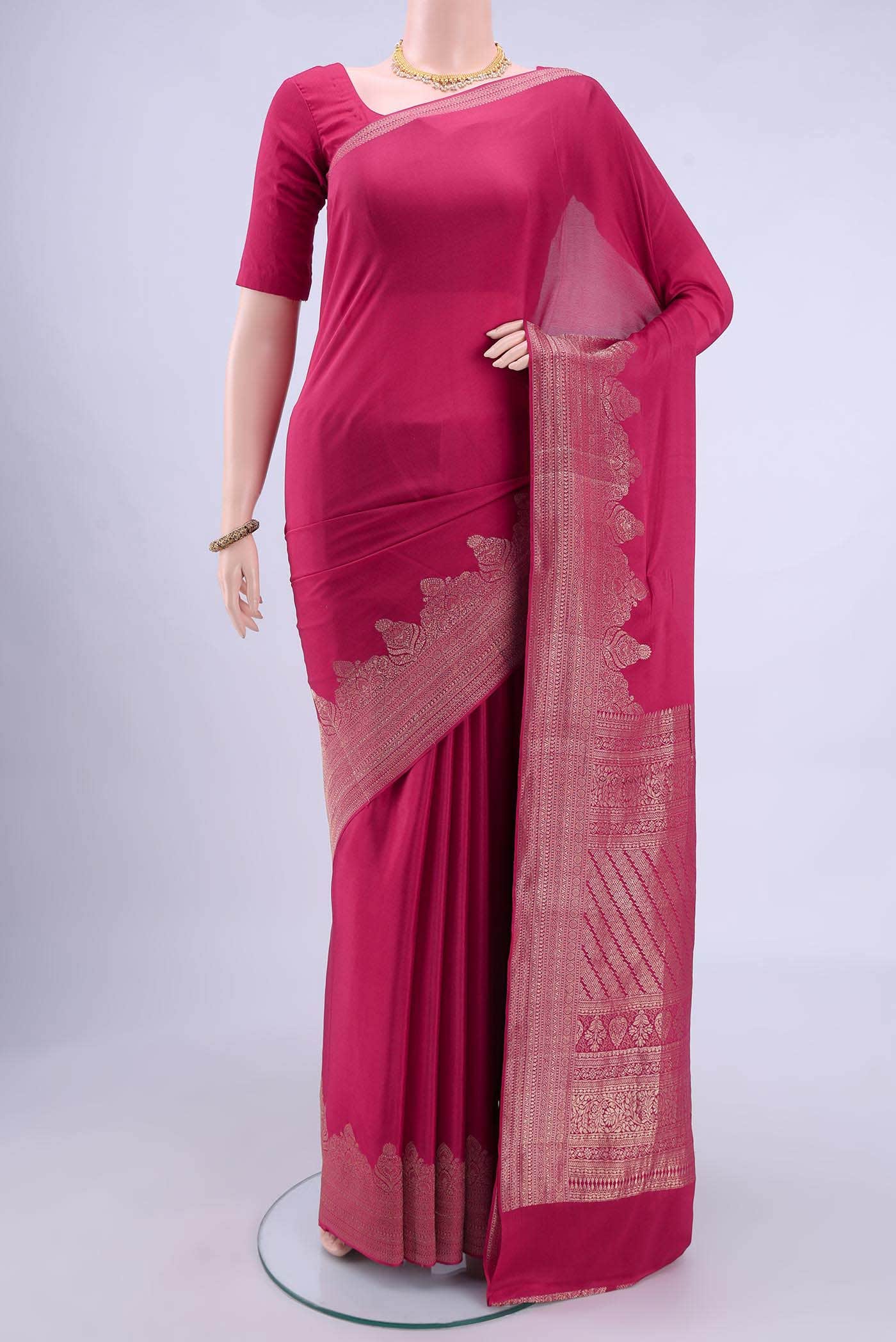 Dark Pink Mysore Crepe Saree