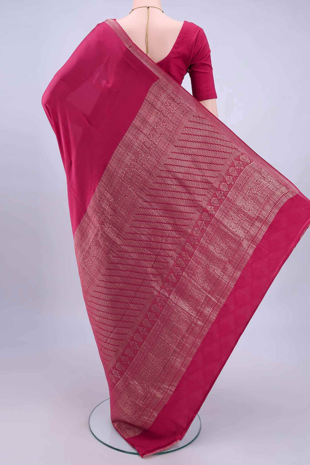 Dark Pink Mysore Crepe Saree