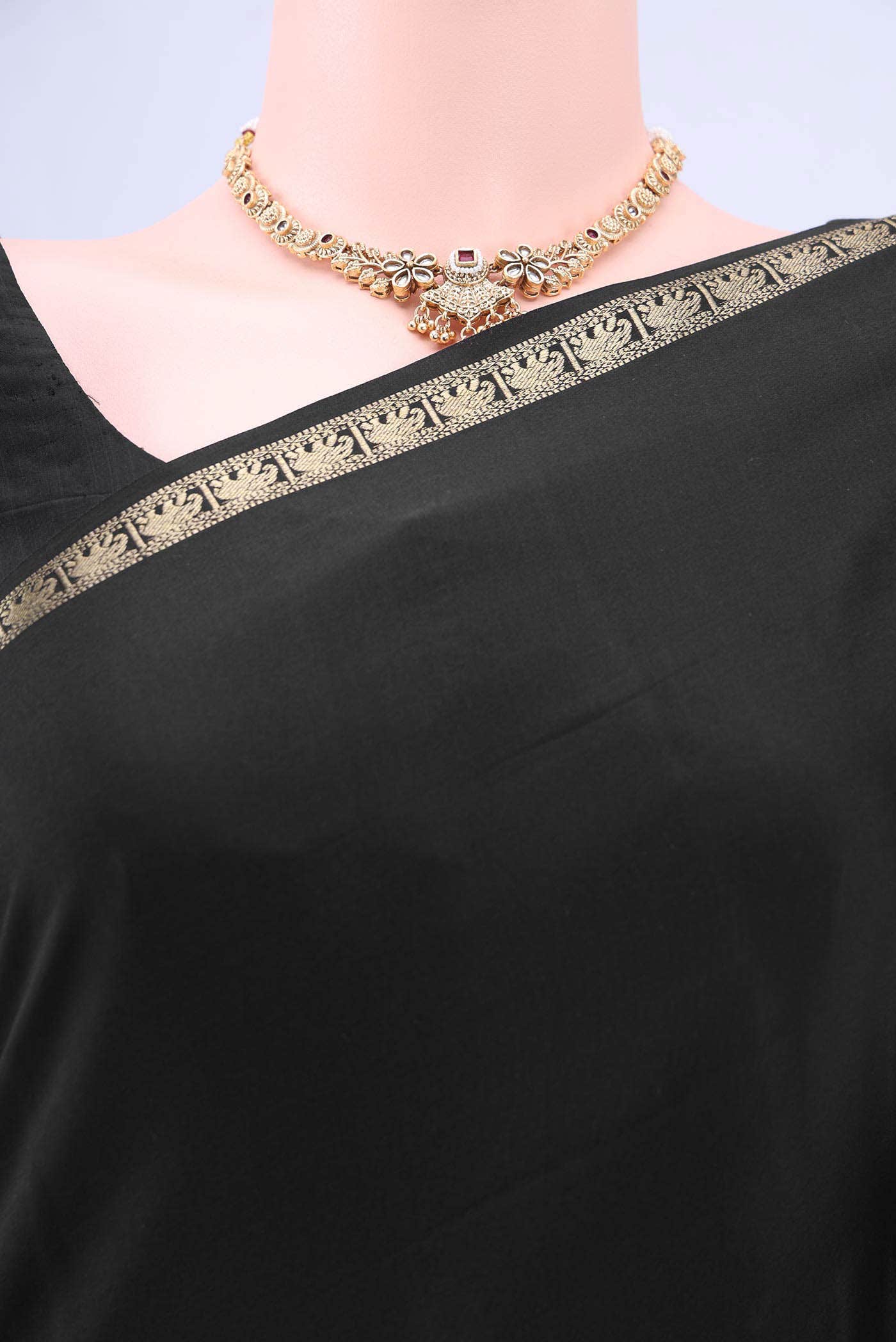 Black Mysore Crepe Saree