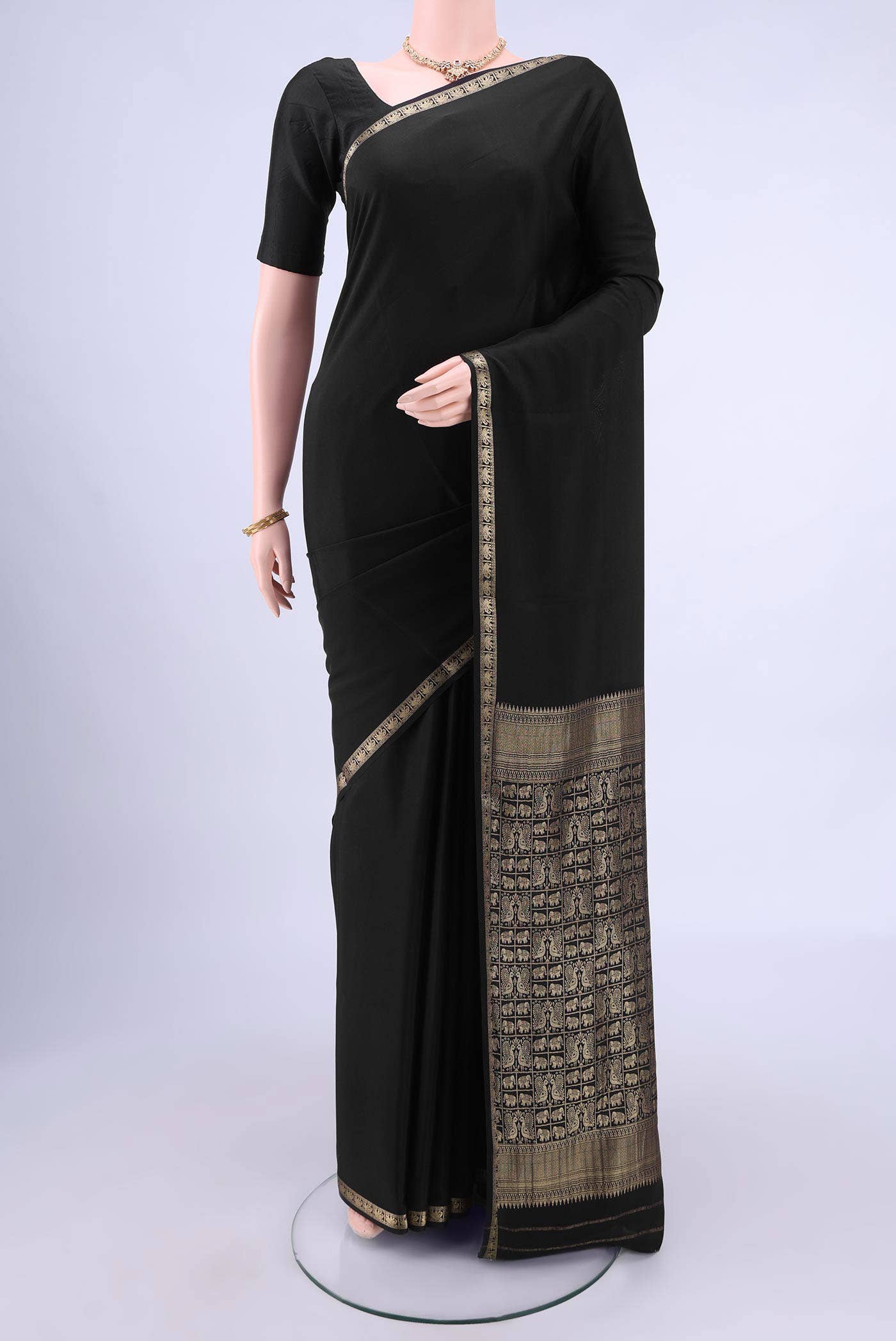Black Mysore Crepe Saree