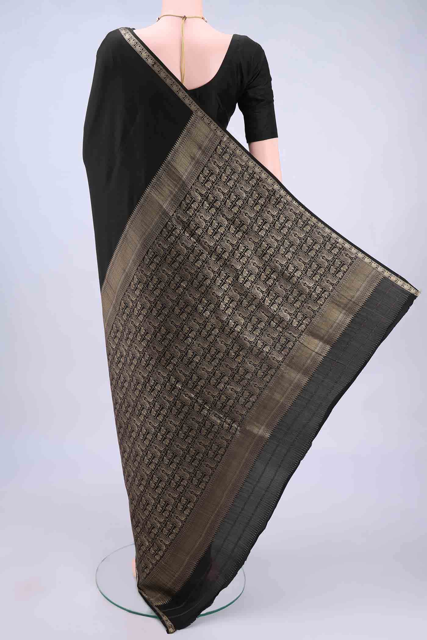 Black Mysore Crepe Saree