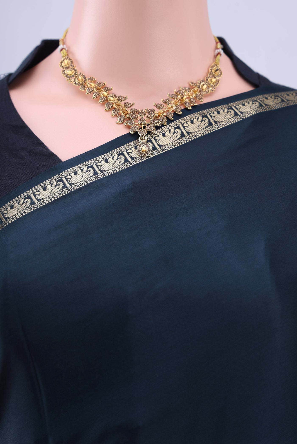 Navy Blue Mysore Crepe Saree