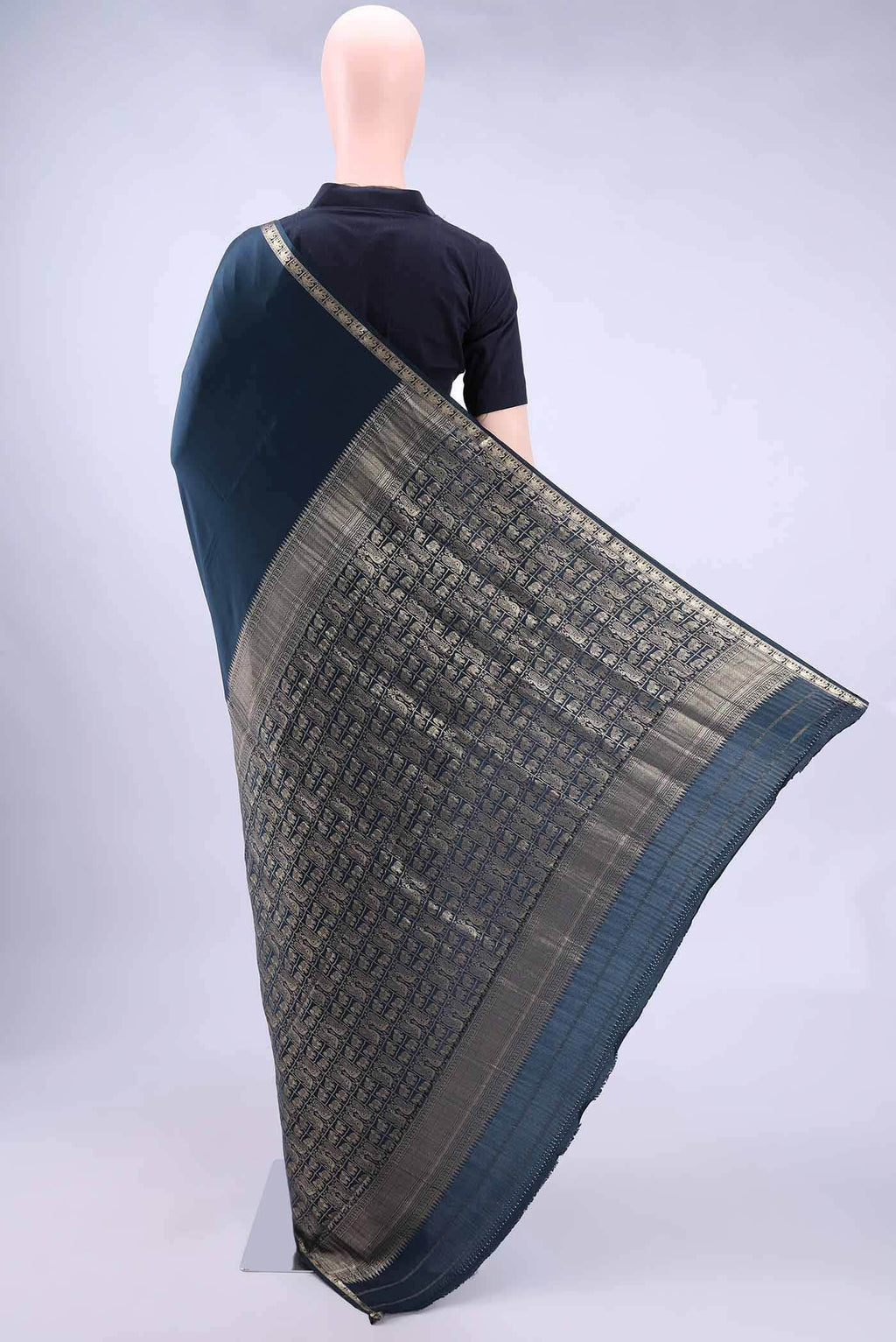 Navy Blue Mysore Crepe Saree