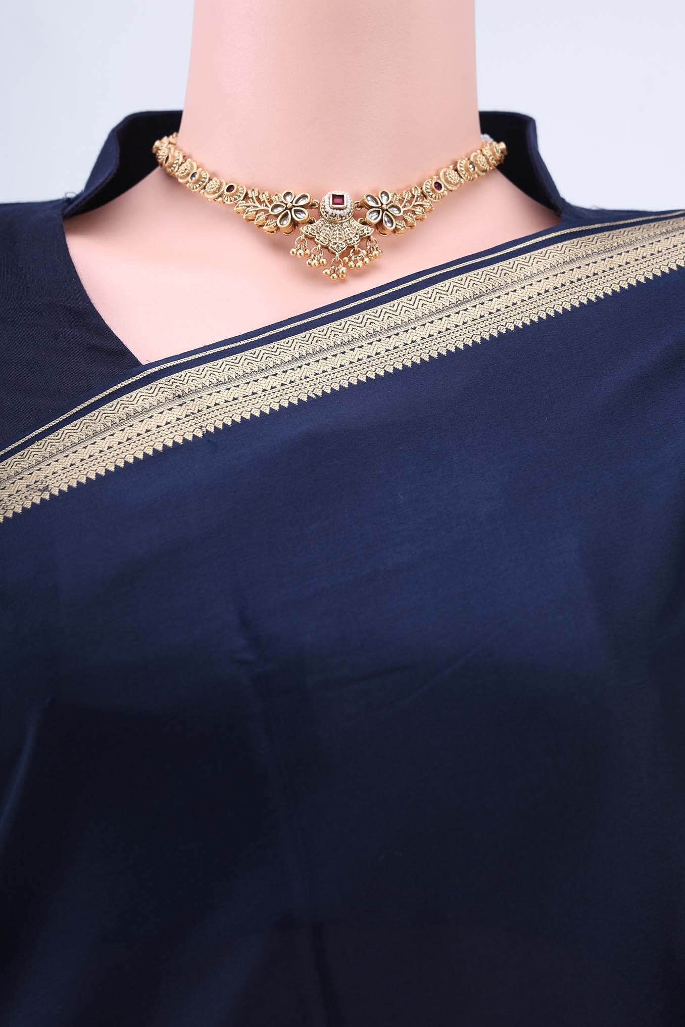 Navy Blue Mysore Crepe Saree