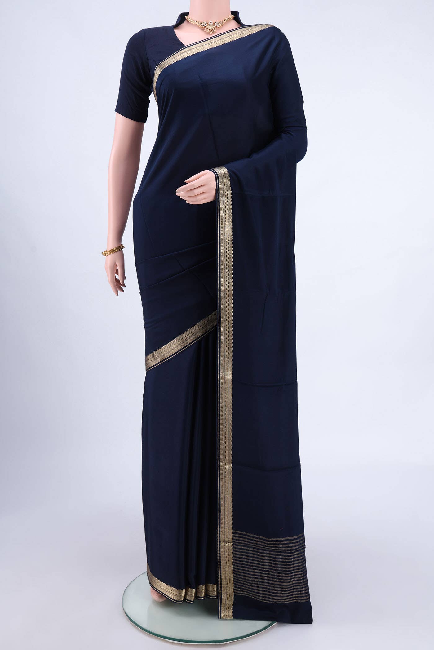 Navy Blue Mysore Crepe Saree