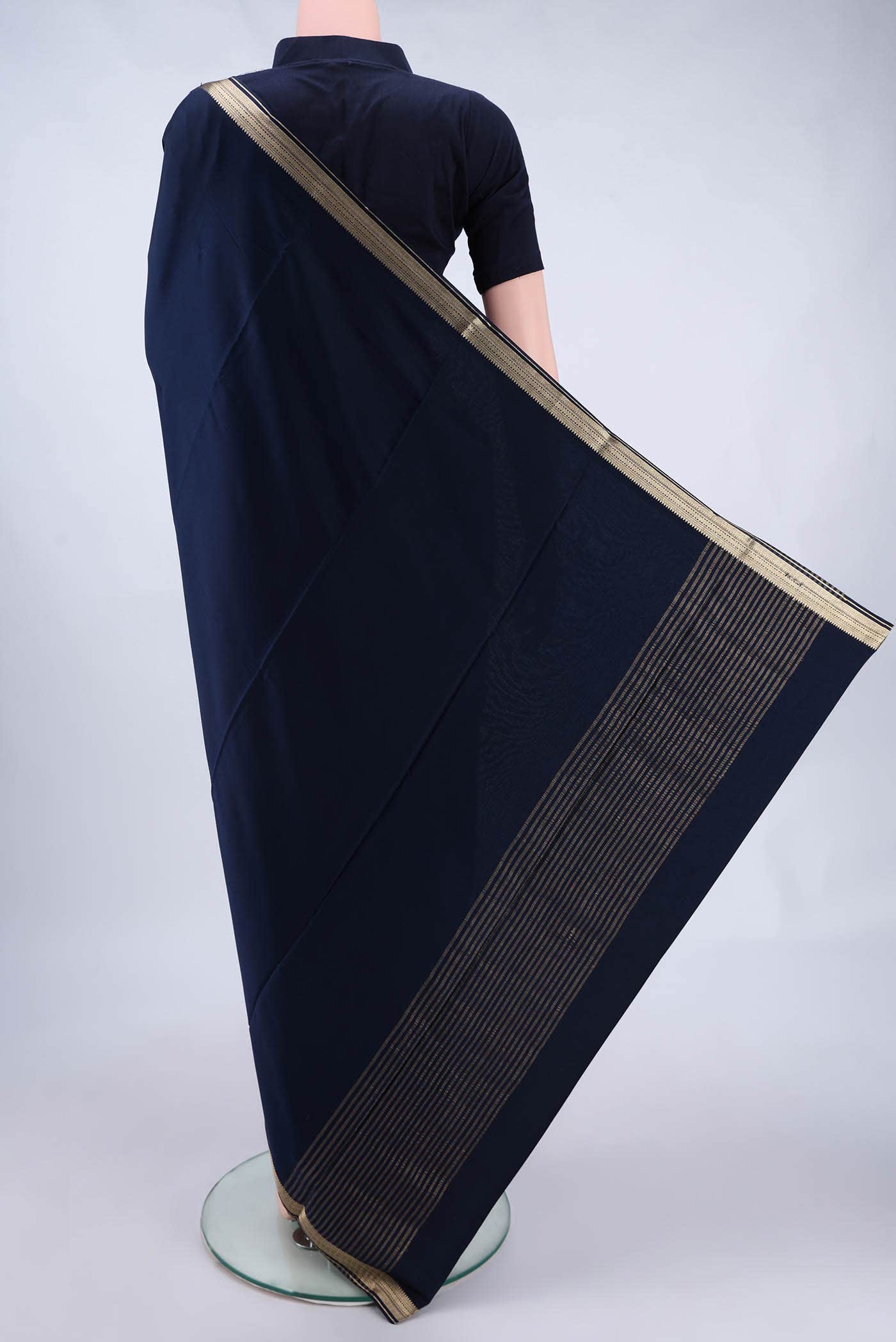 Navy Blue Mysore Crepe Saree