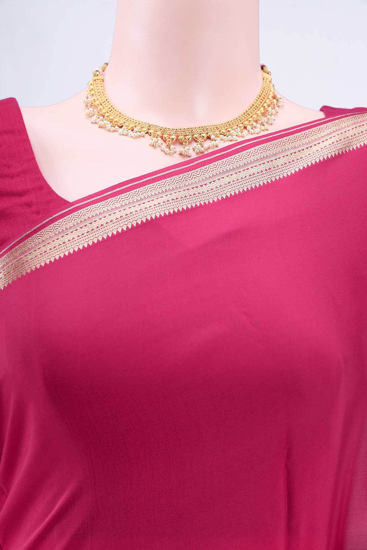 Dark Pink Mysore Crepe Saree