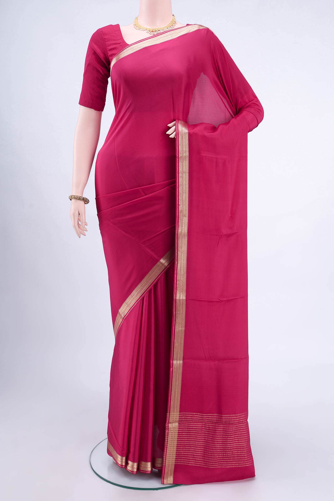 Dark Pink Mysore Crepe Saree