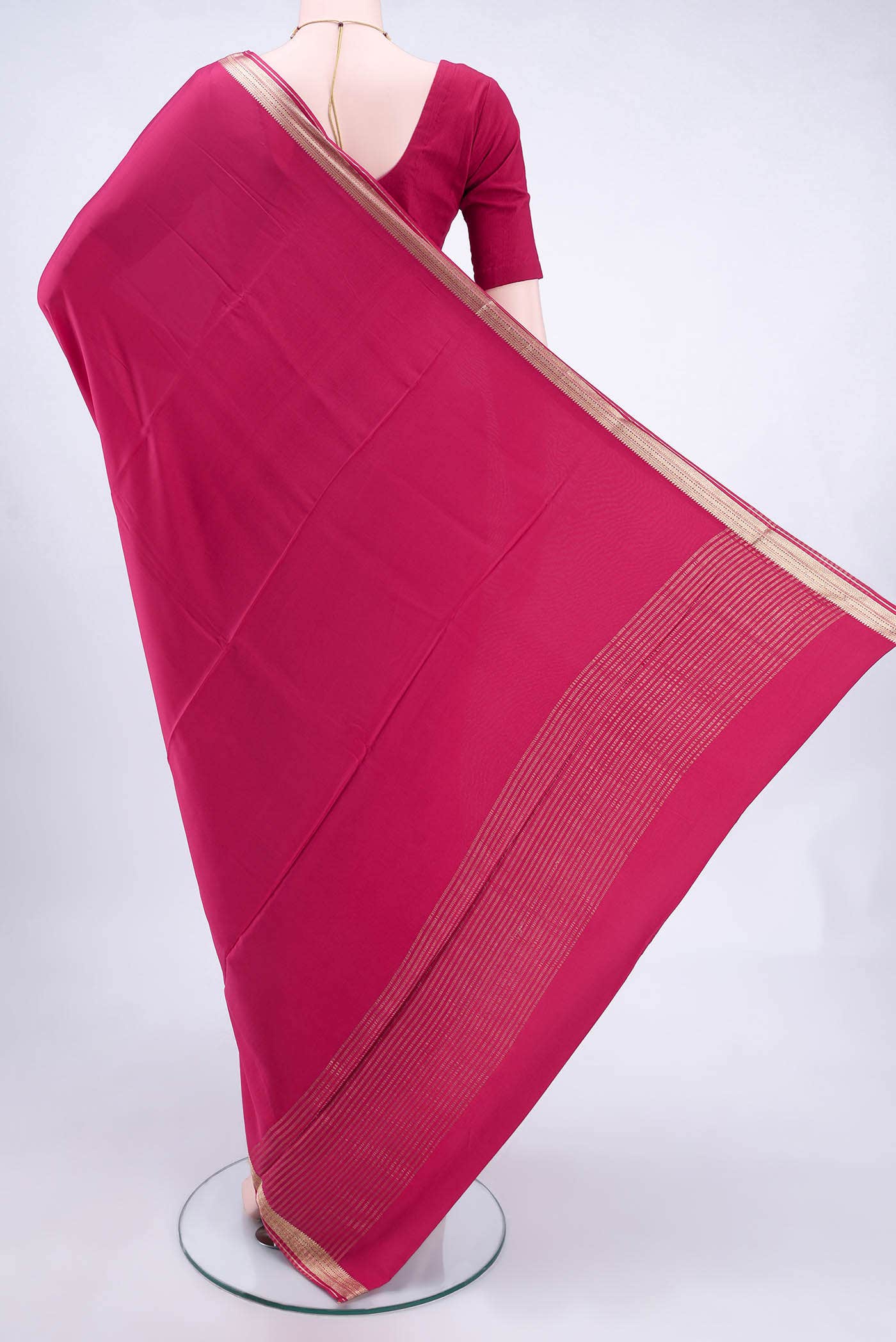 Dark Pink Mysore Crepe Saree