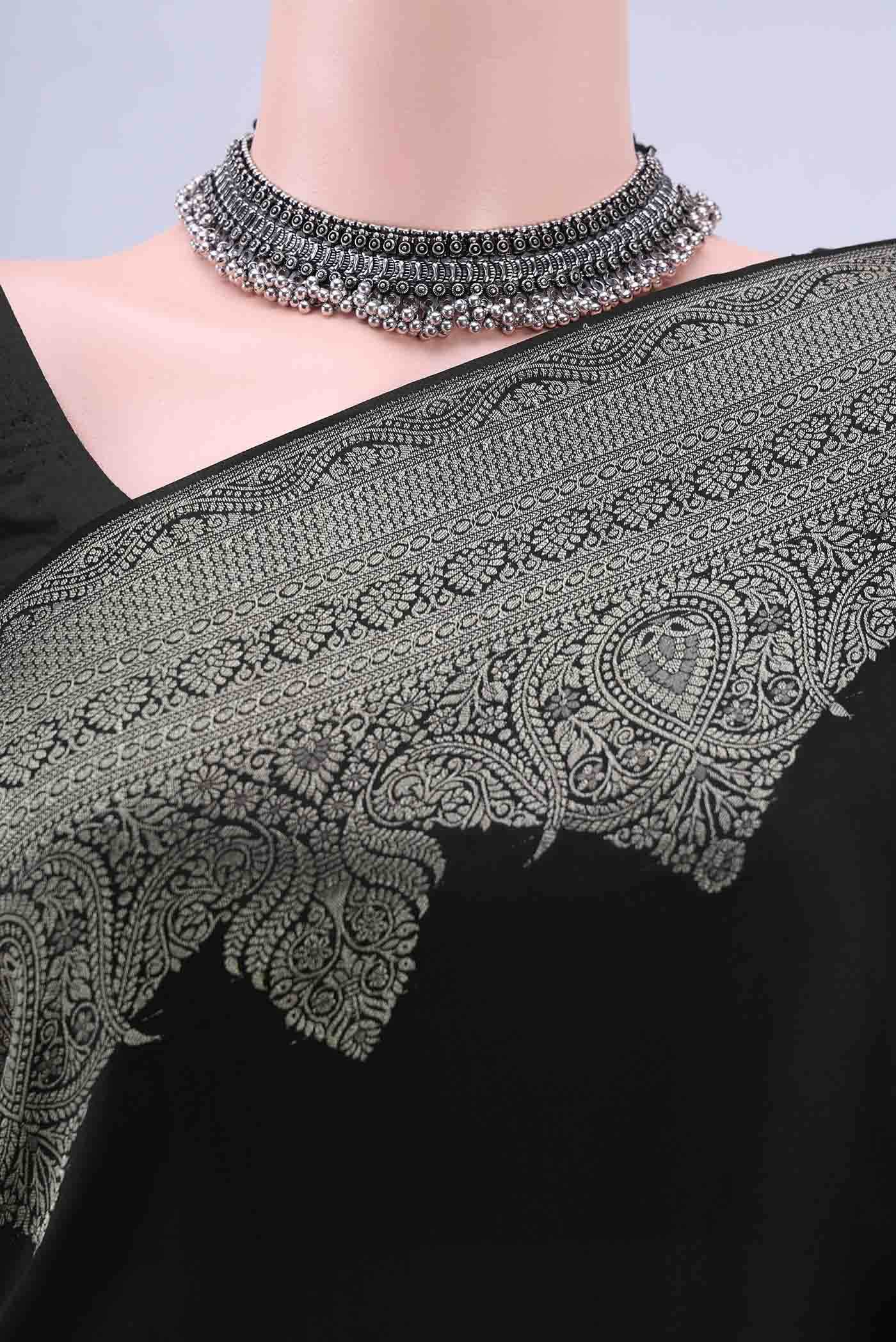 Black Mysore Crepe Saree